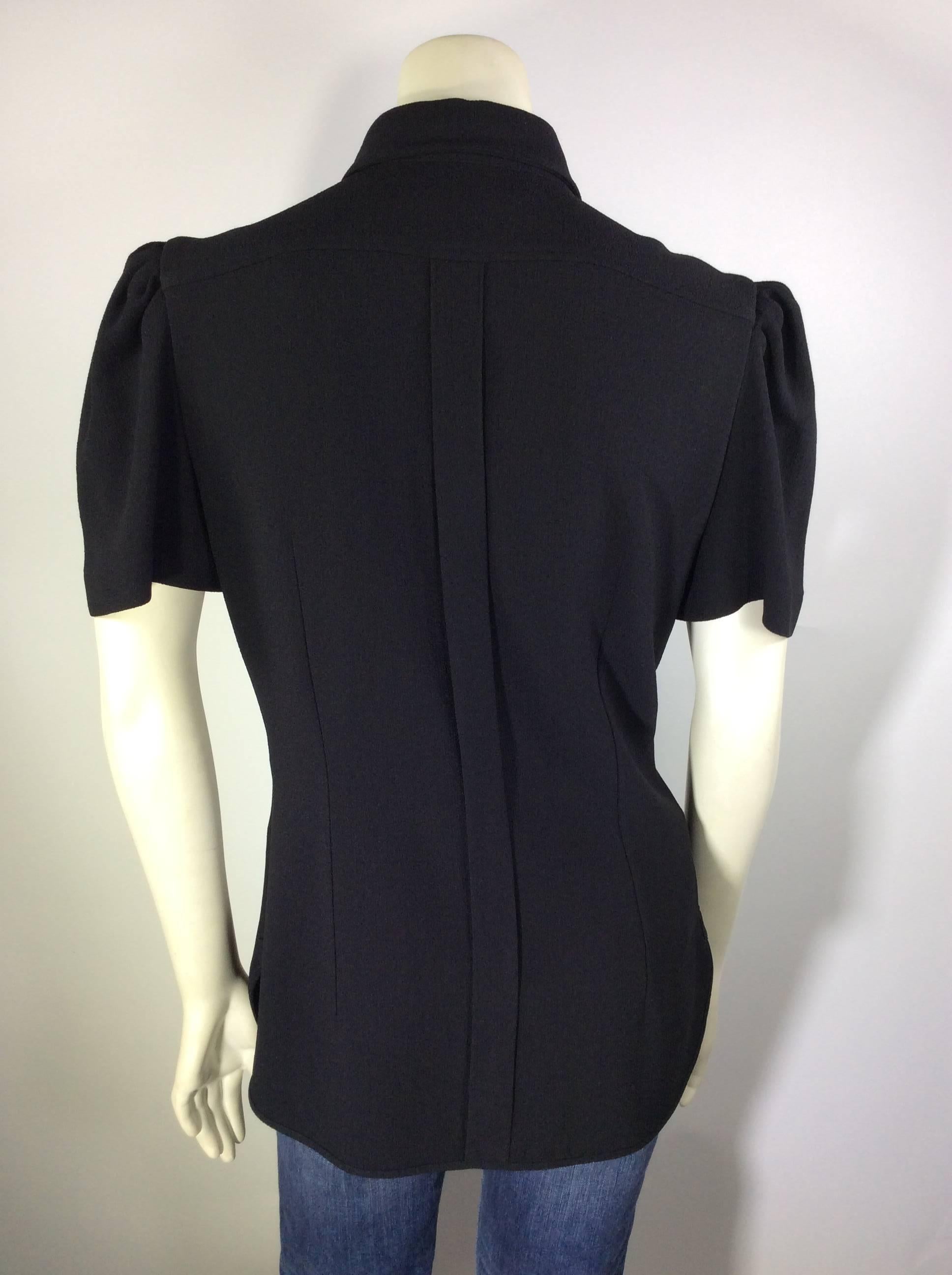 Women's Balenciaga Black Ruched Sleeve Button Up For Sale