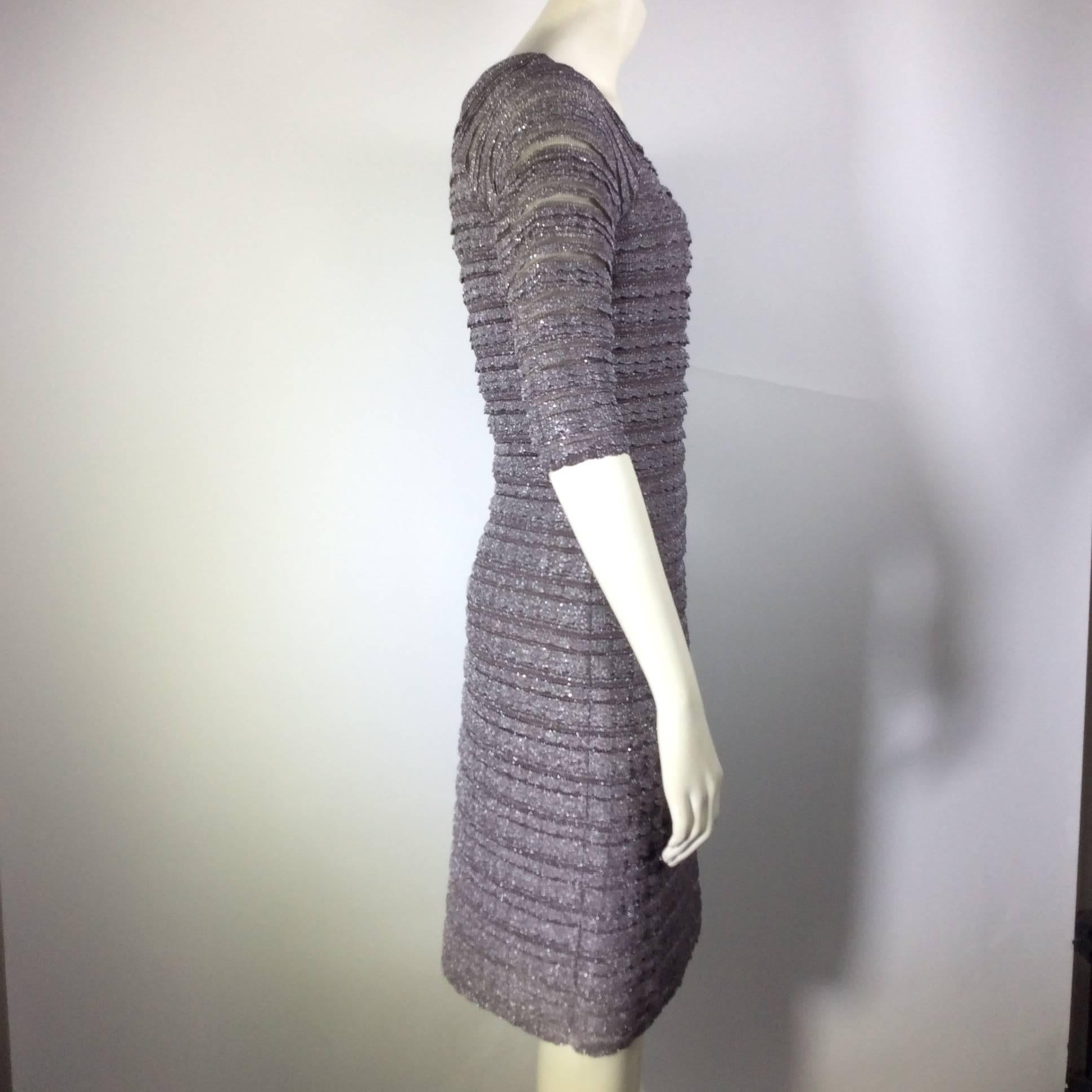 Christian Dior Silver Ruffle Lace Knit Dress In Excellent Condition For Sale In Narberth, PA