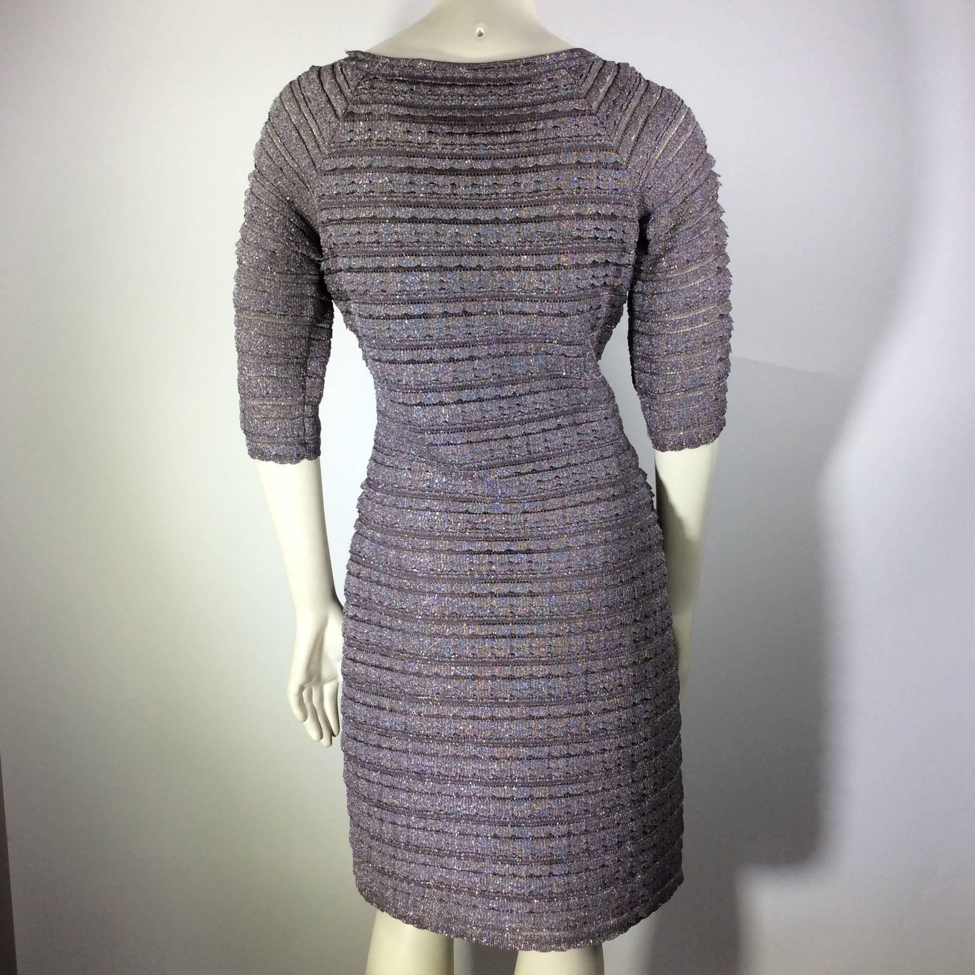 Women's Christian Dior Silver Ruffle Lace Knit Dress For Sale