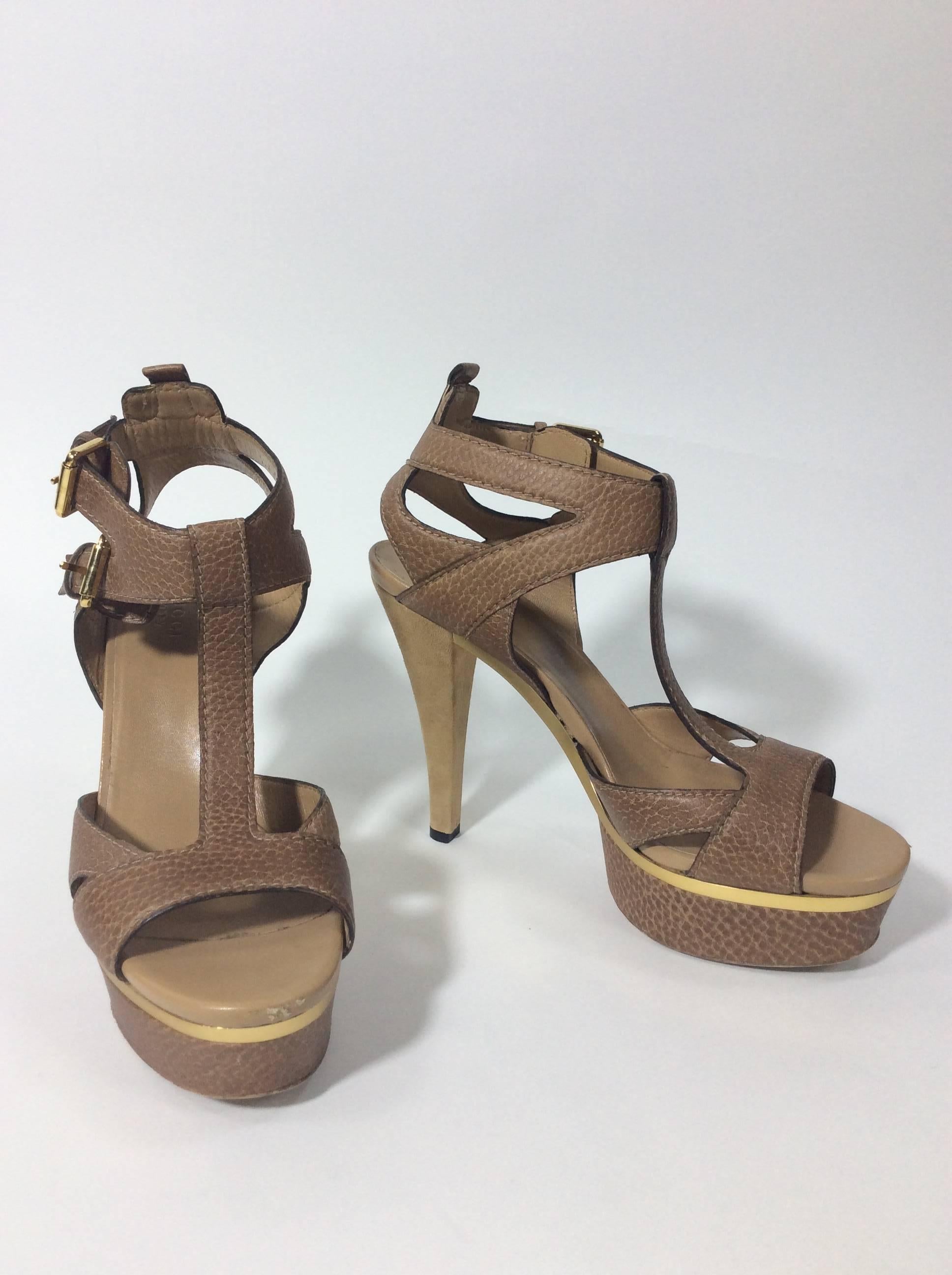 Brown Gucci Tan Platform Strap Sandals