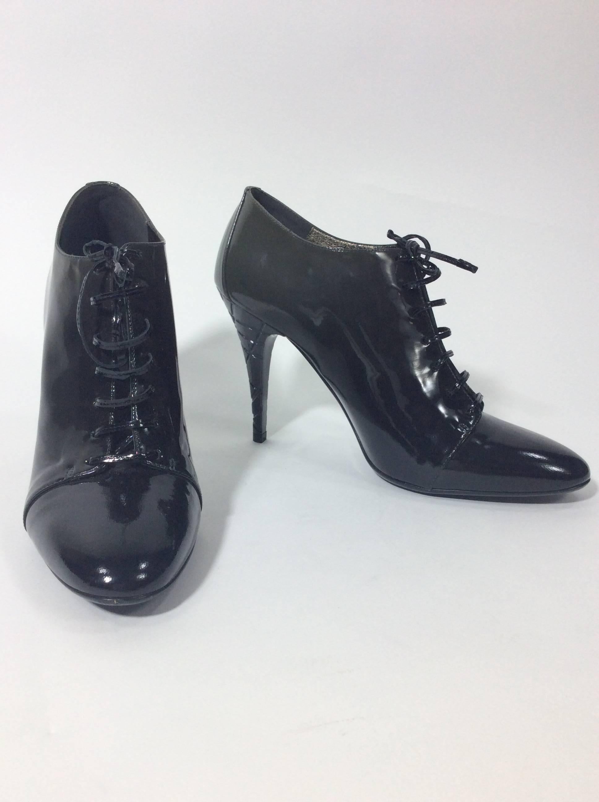 Black Burberry Ombre Patent Leather Lace Up Booties