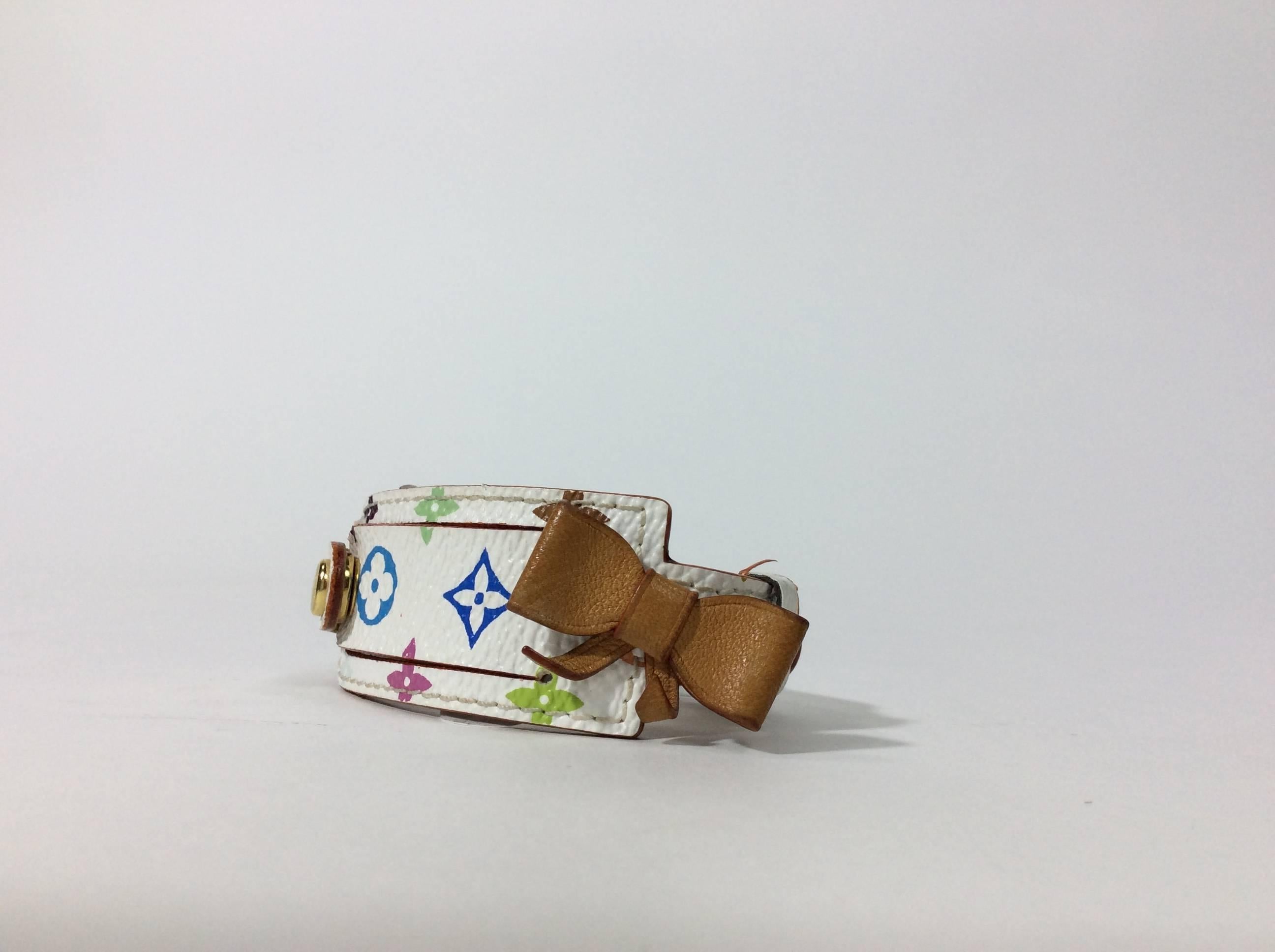 Louis Vuitton White LV Print Leather Bracelet with Bow In Excellent Condition For Sale In Narberth, PA