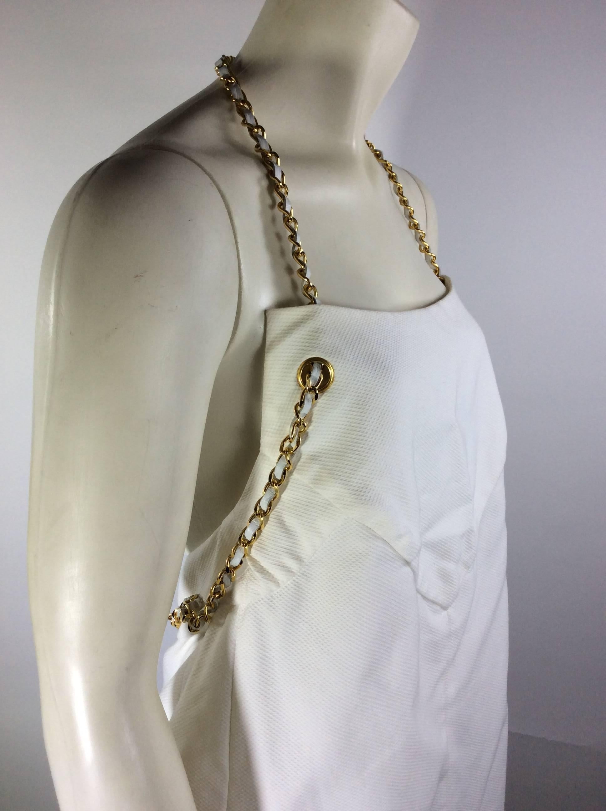 Chanel White with Gold Chain Top In Good Condition For Sale In Narberth, PA