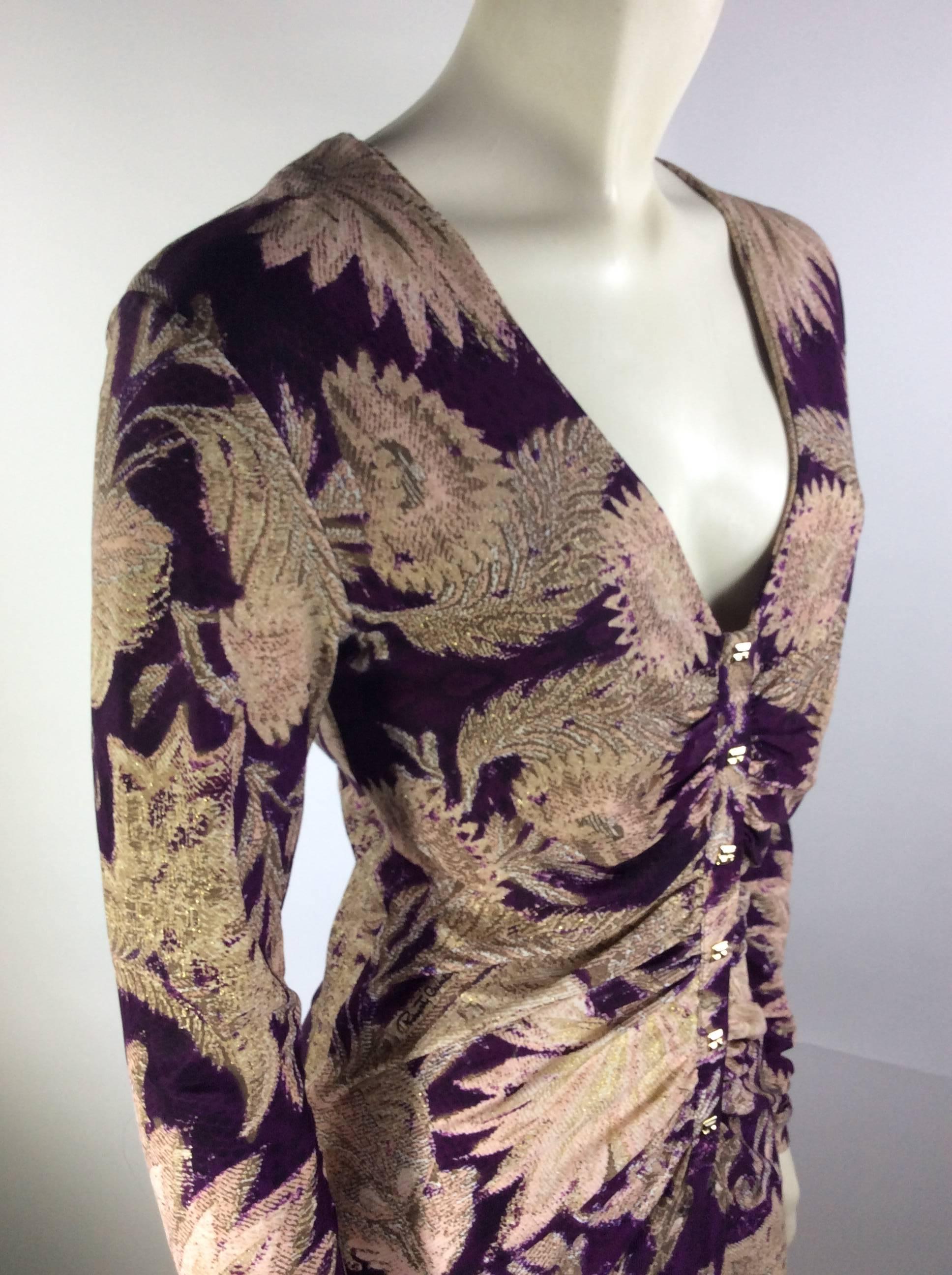 Roberto Cavalli Purple and Pink Floral Motif Printed Dress In Excellent Condition In Narberth, PA