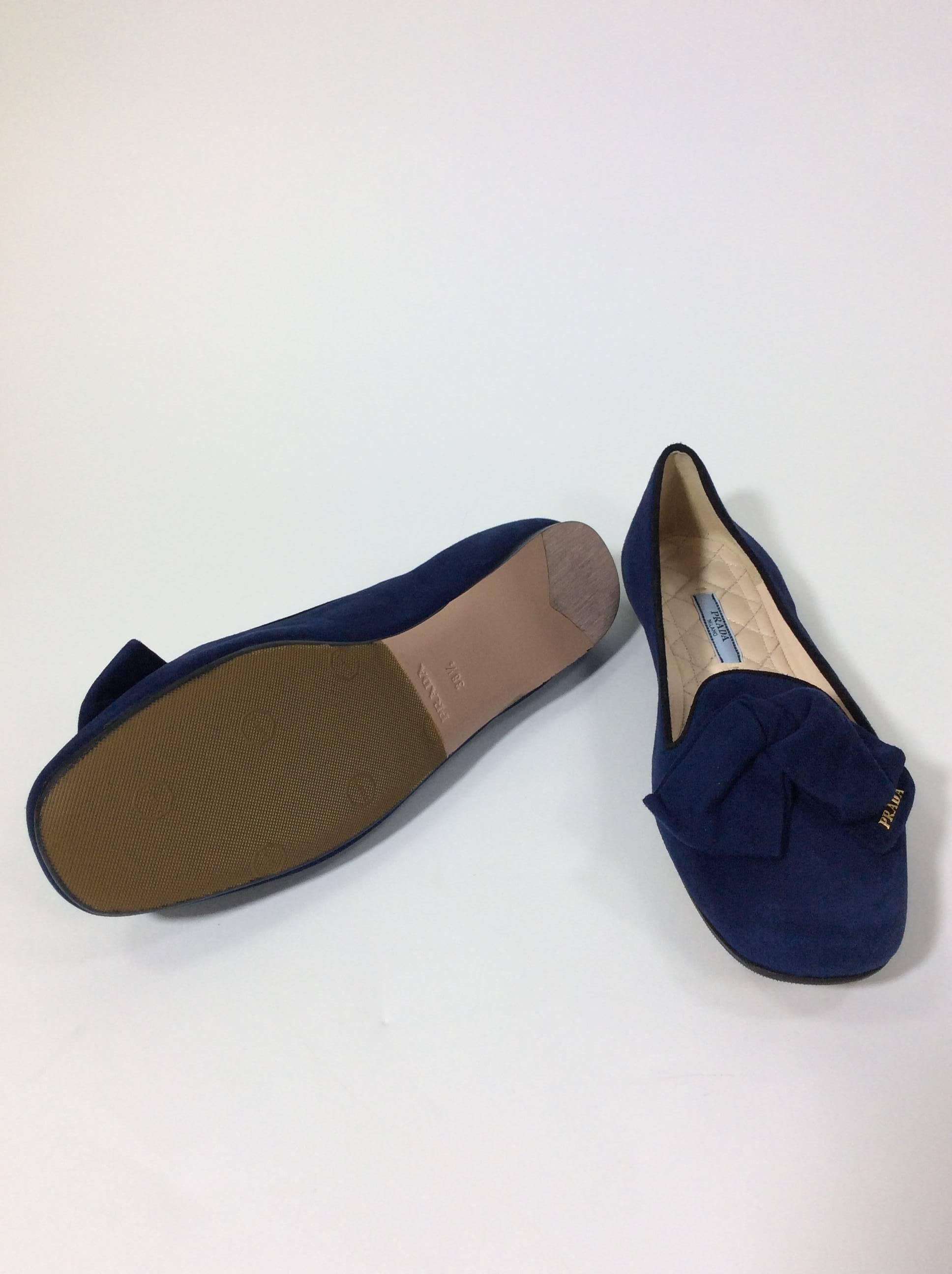 Women's Prada Navy Suede Loafers with Bow Detail