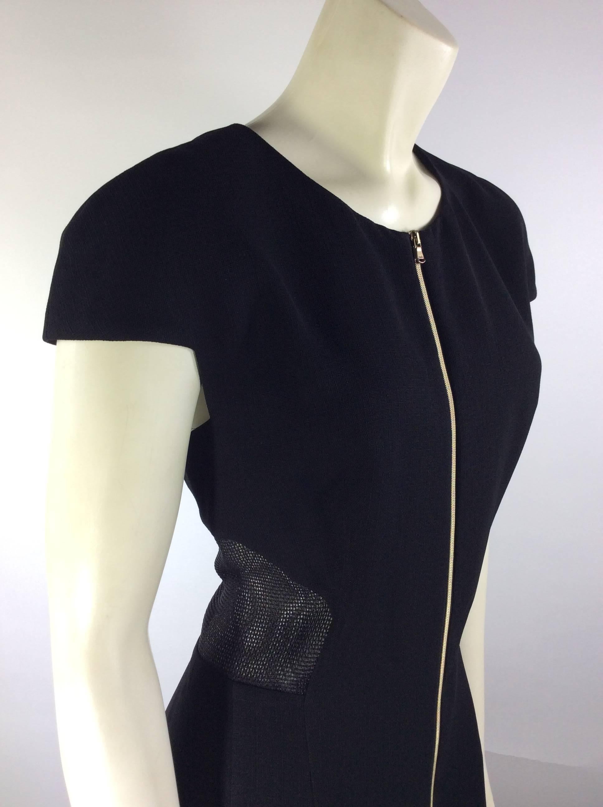 L'Agence Black Crepe Dress with Gold Zipper and Mesh Detail  In New Condition In Narberth, PA