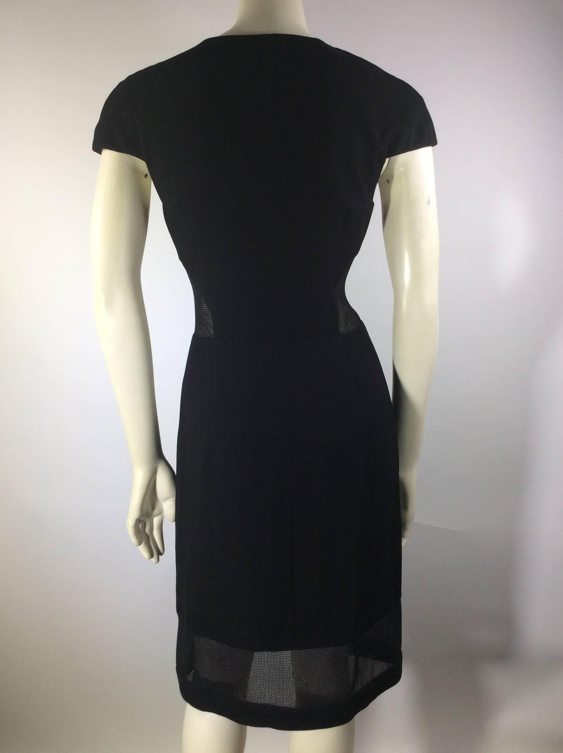 Women's L'Agence Black Crepe Dress with Gold Zipper and Mesh Detail 