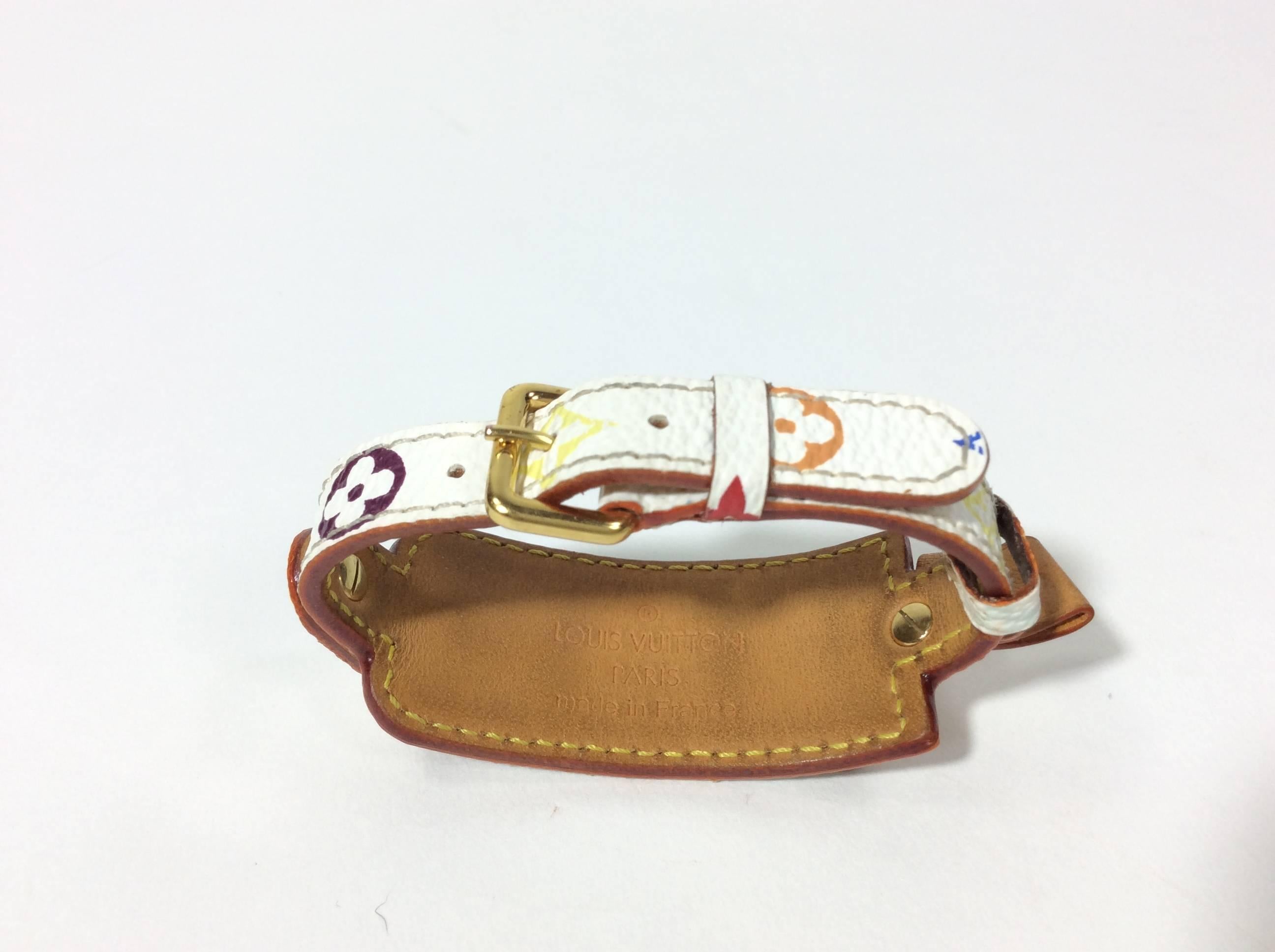 Louis Vuitton White Leather Bracelet with Multi Color LV Logo In Excellent Condition In Narberth, PA