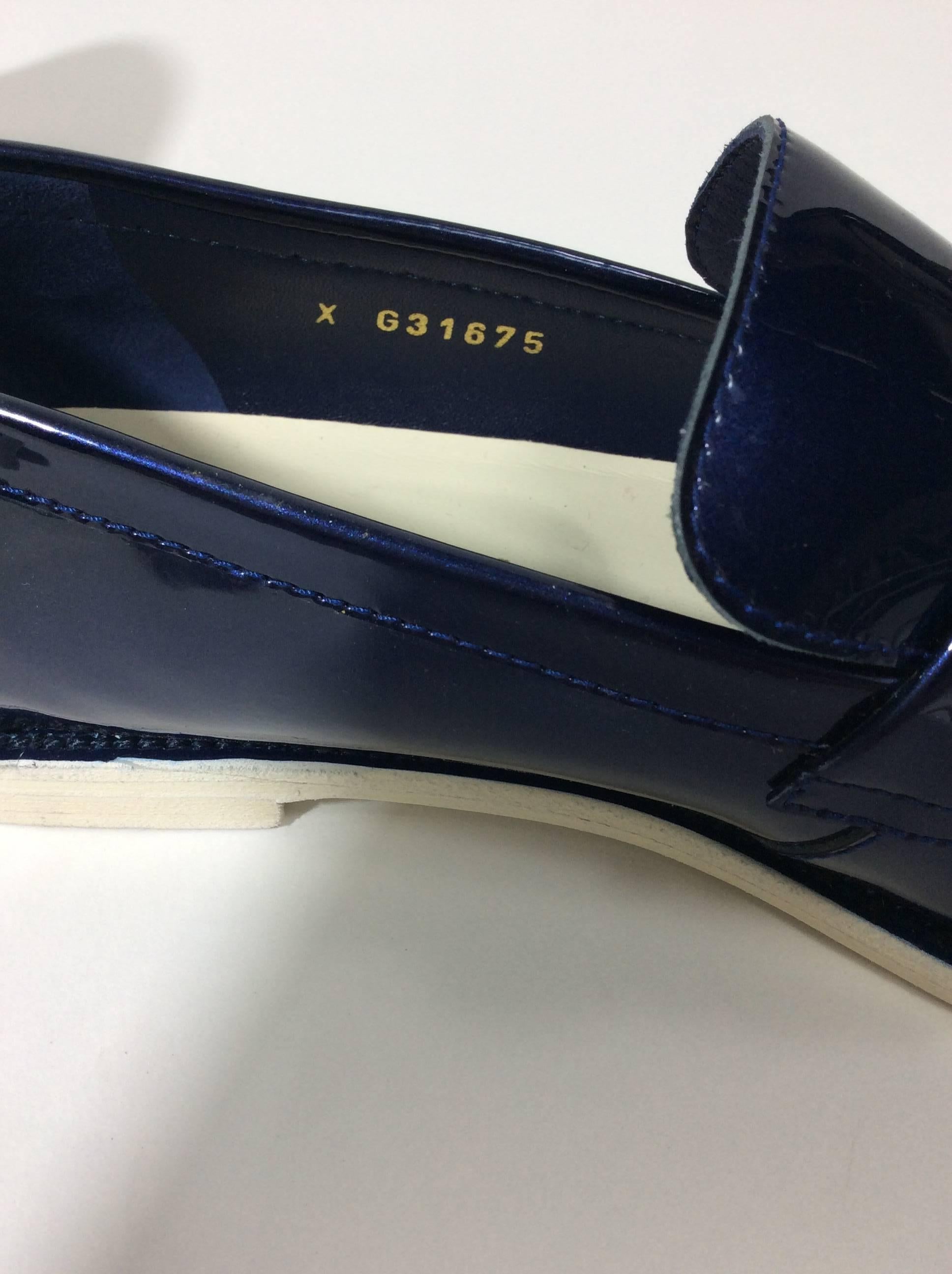 Chanel Patent Leather Midnight Blue Loafer Shoe For Sale 2