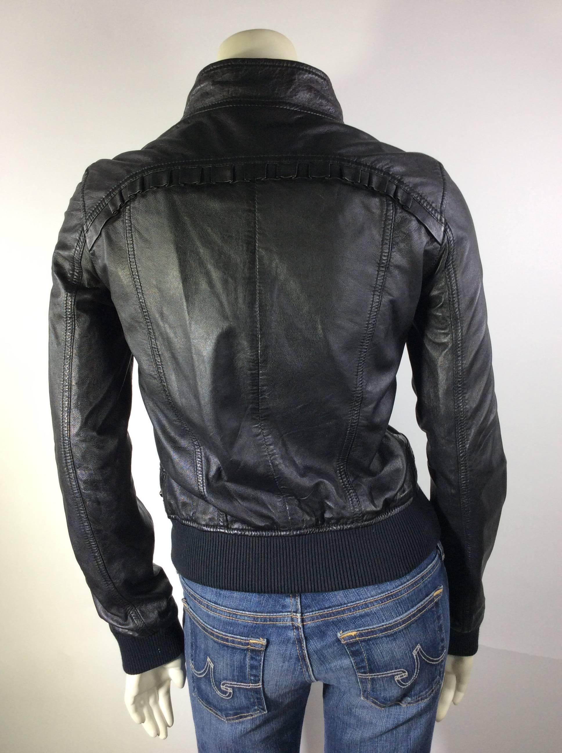 Women's Dolce and Gabbana Black Leather Motorcycle Jacket For Sale