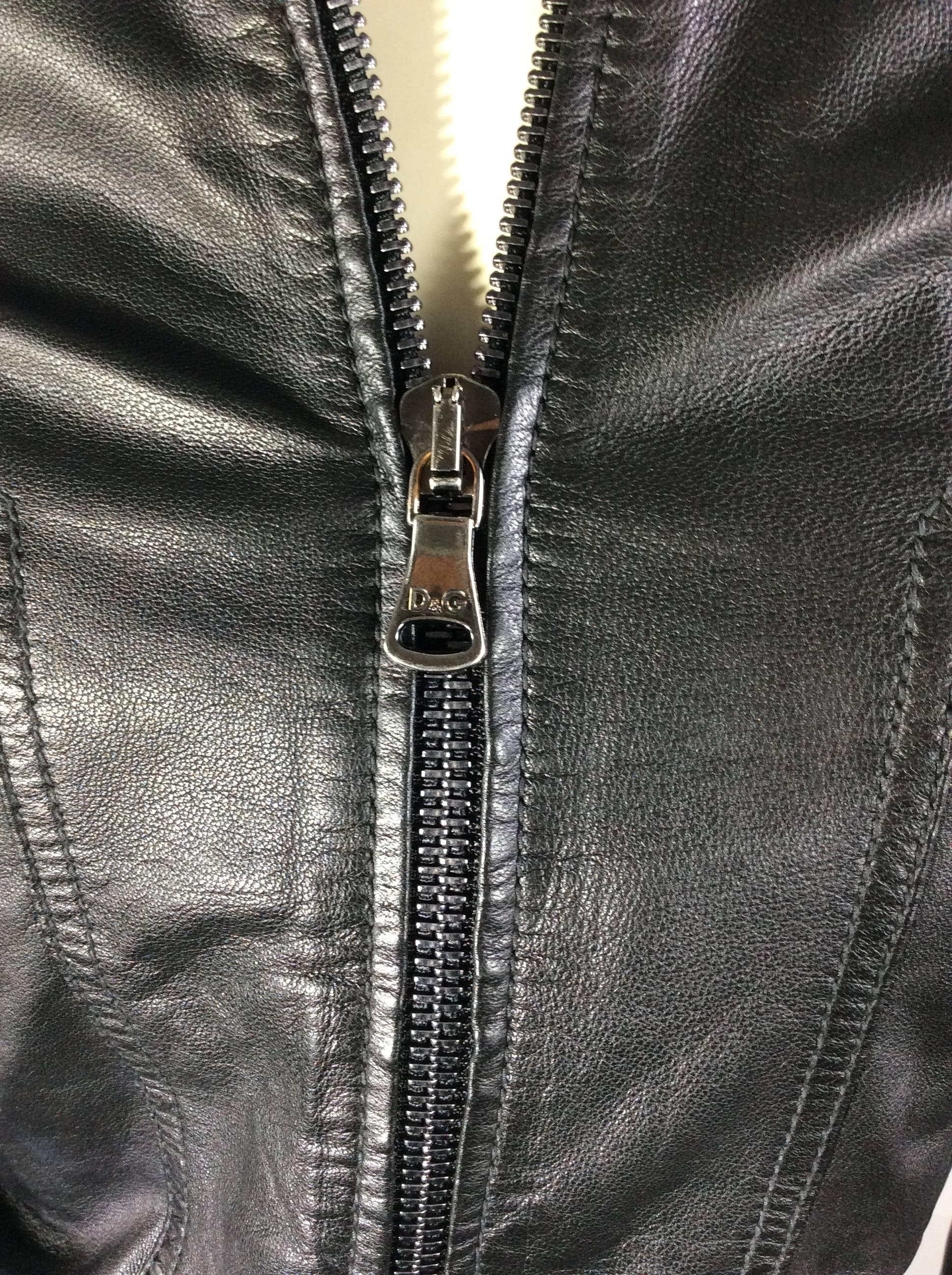 Dolce and Gabbana Black Leather Motorcycle Jacket For Sale 2