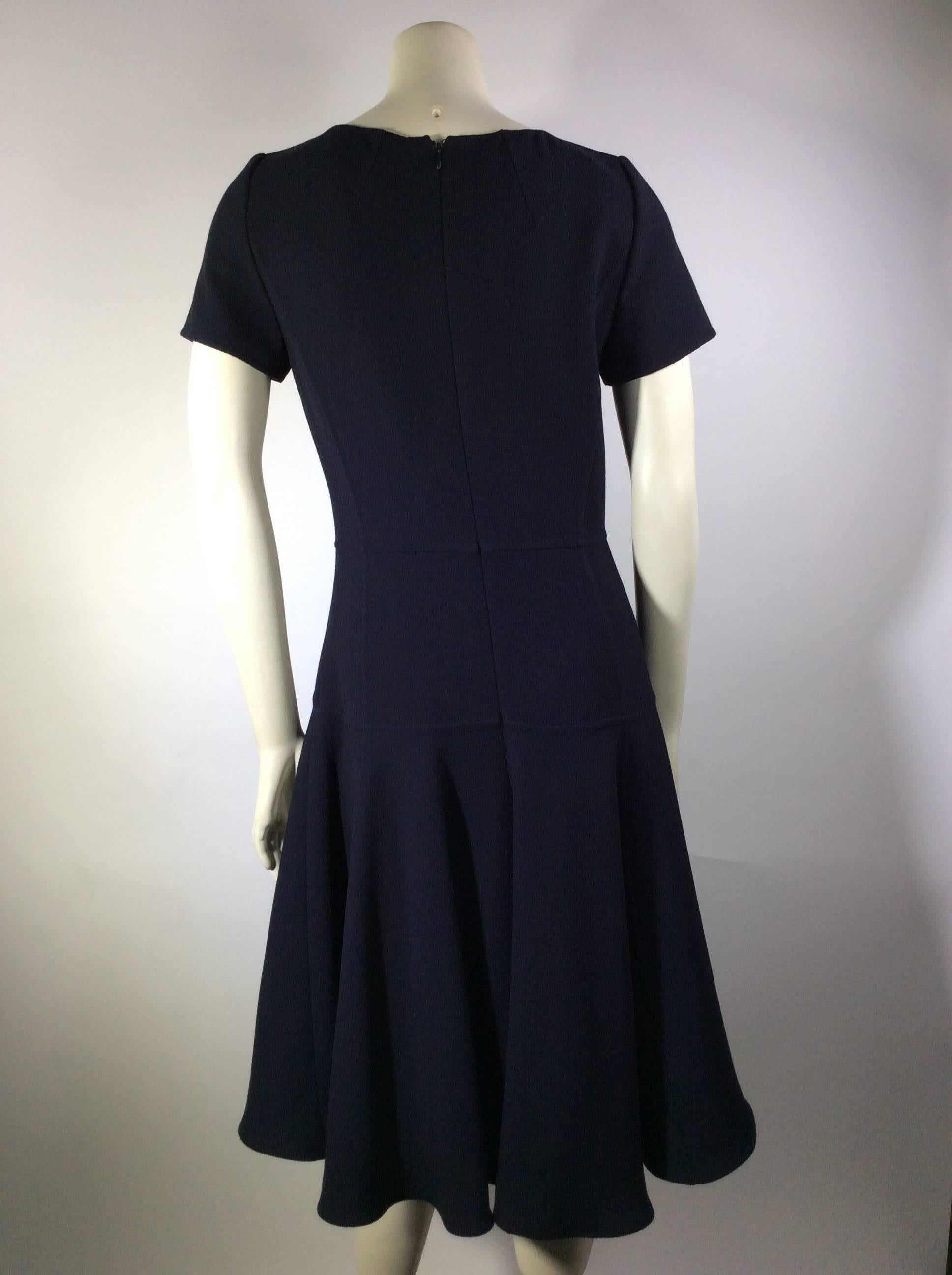 Women's Oscar de la Renta Deep Navy Short Sleeve Crepe Dress For Sale