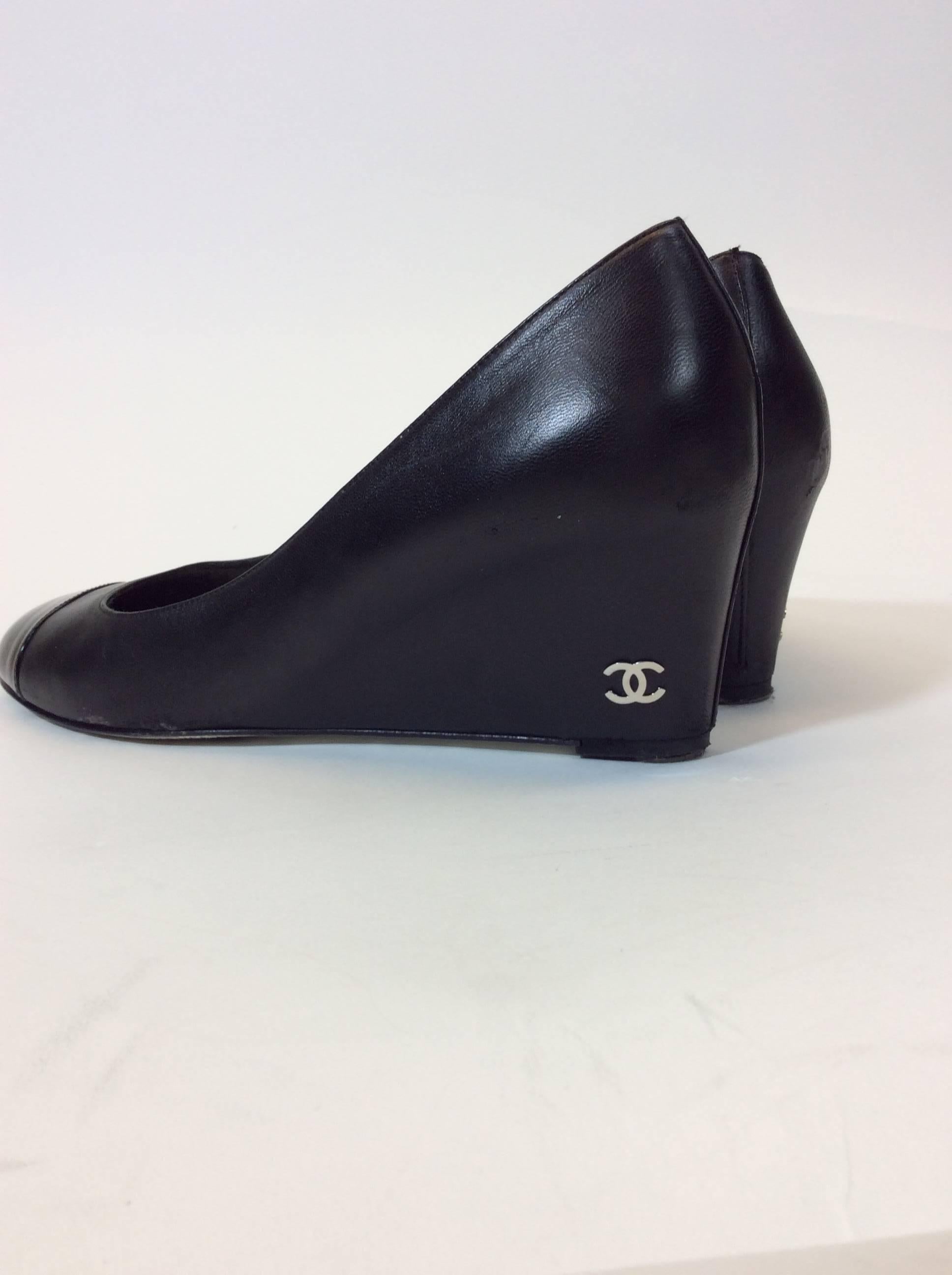 Chanel Black Leather Rounded Toe Wedge  1