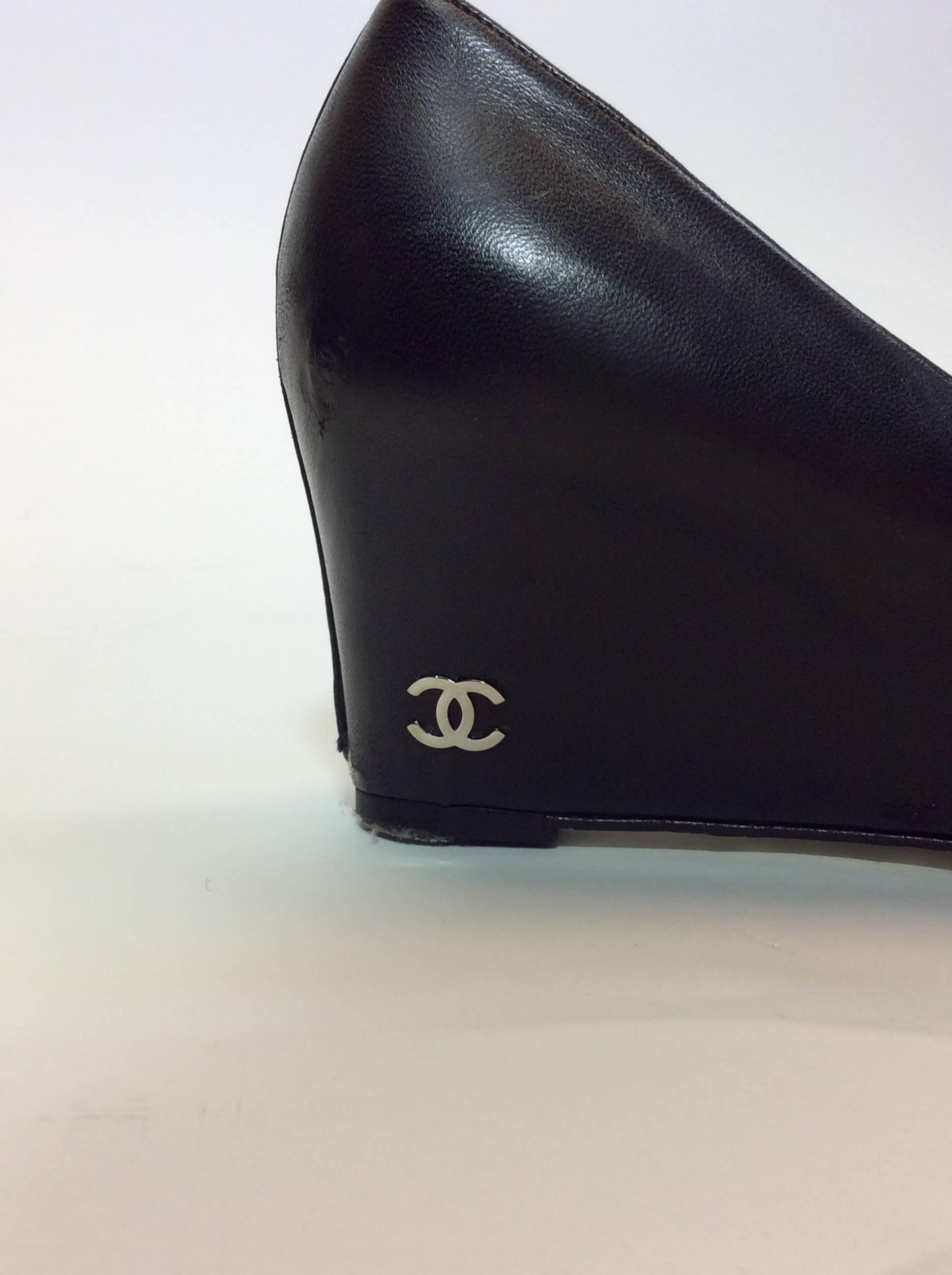 Chanel Black Leather Rounded Toe Wedge  2