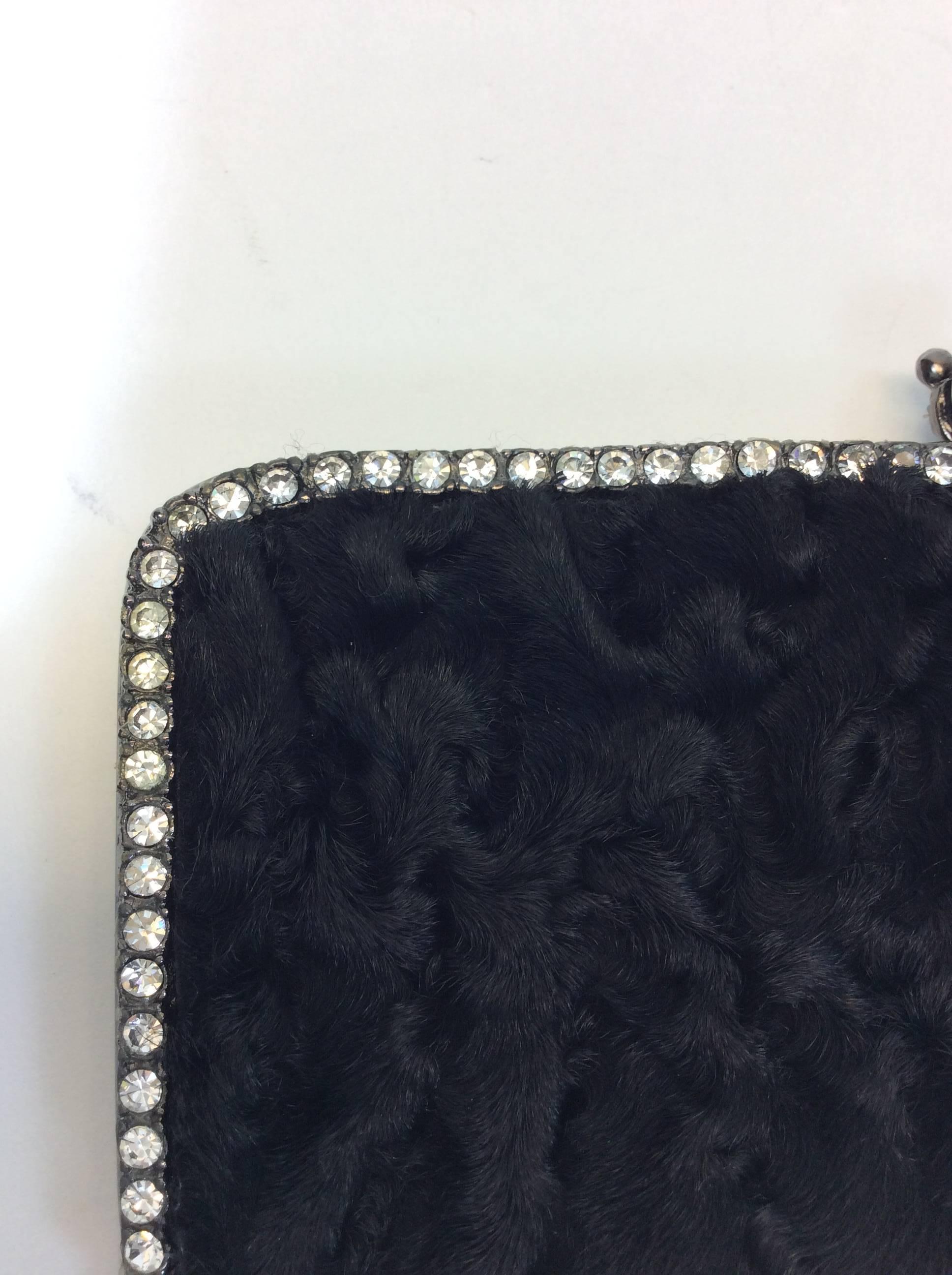 Clara Kasavina Handmade Black Fur Rhinestone Embellished Clutch For Sale 1