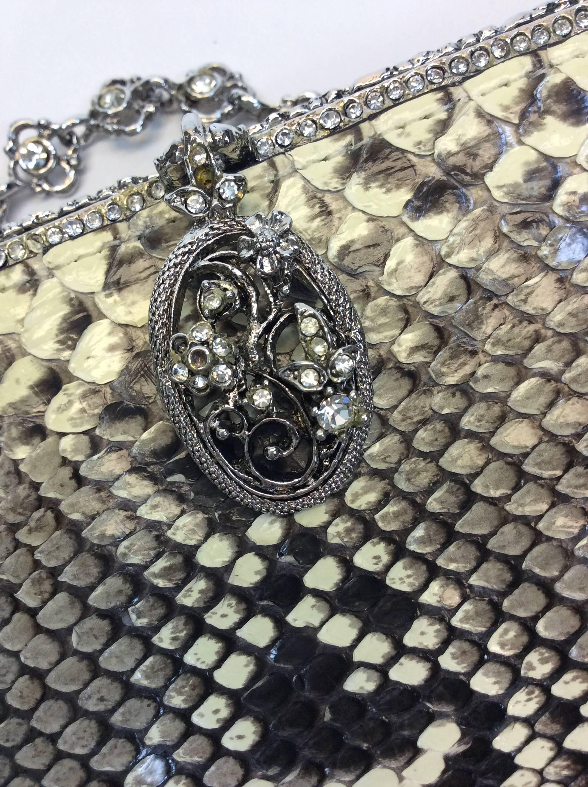 Clara Kasavina Handmade Python Metal Rhinestone Embellished Clutch  1