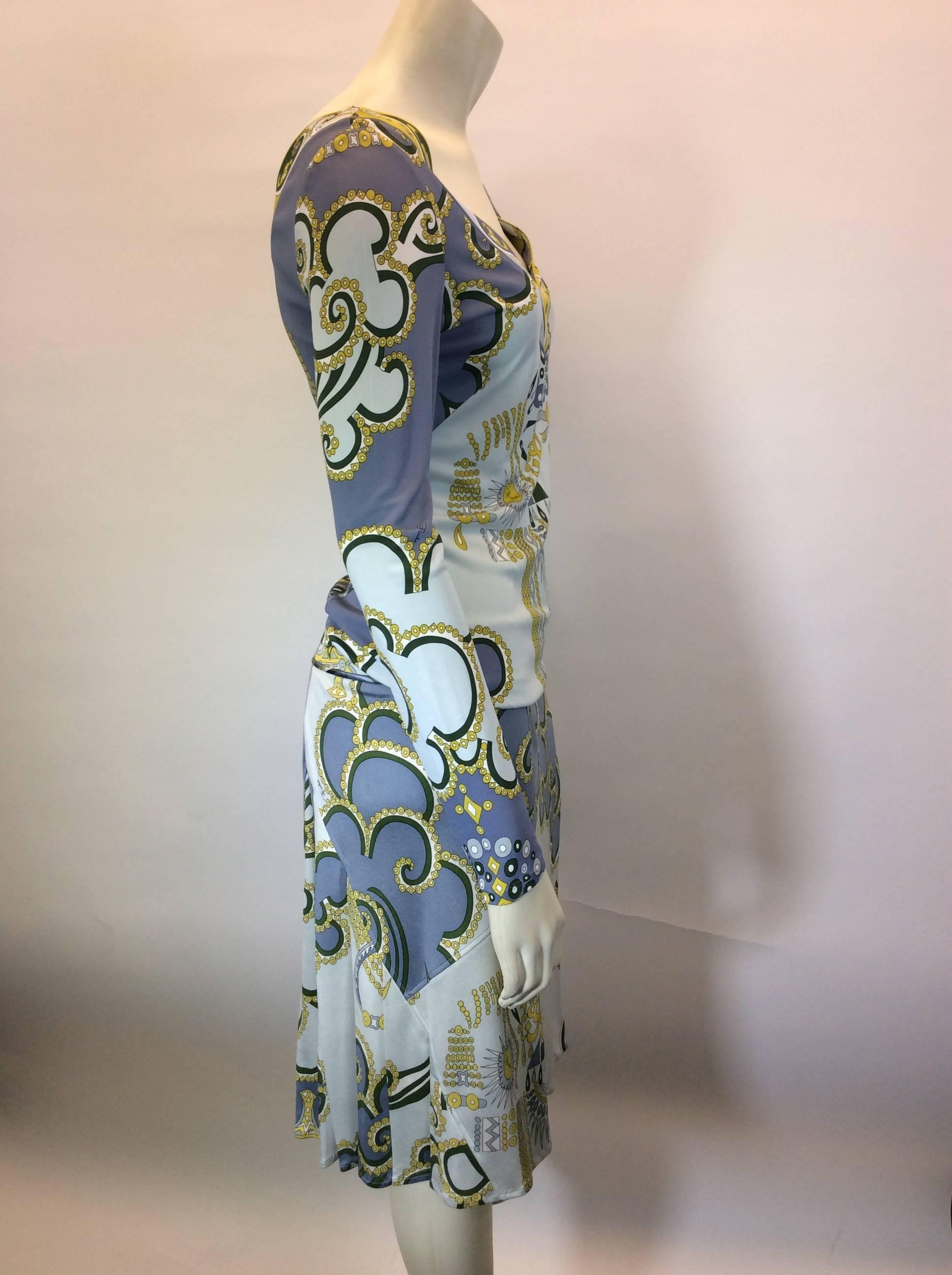 Gray Emilio Pucci Beautiful Two Piece Graphic Print Blouse and Matching Skirt Set For Sale