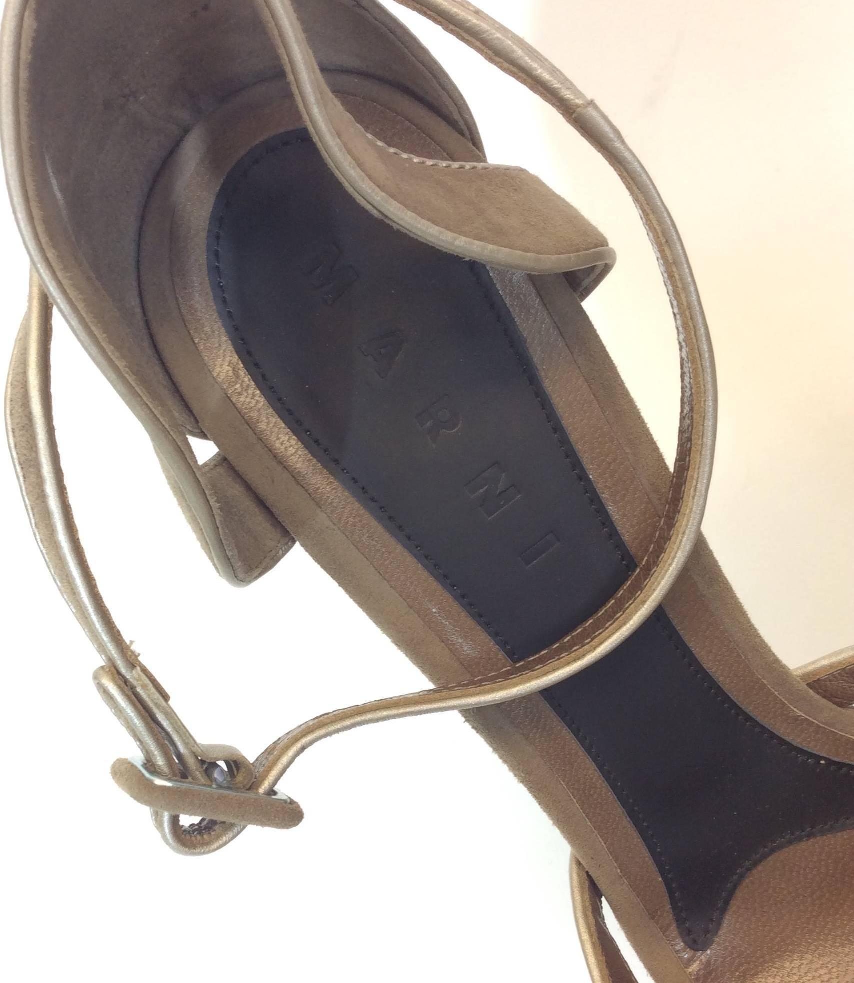 Women's Marni Tan Suede Metallic Lined Strap Heel