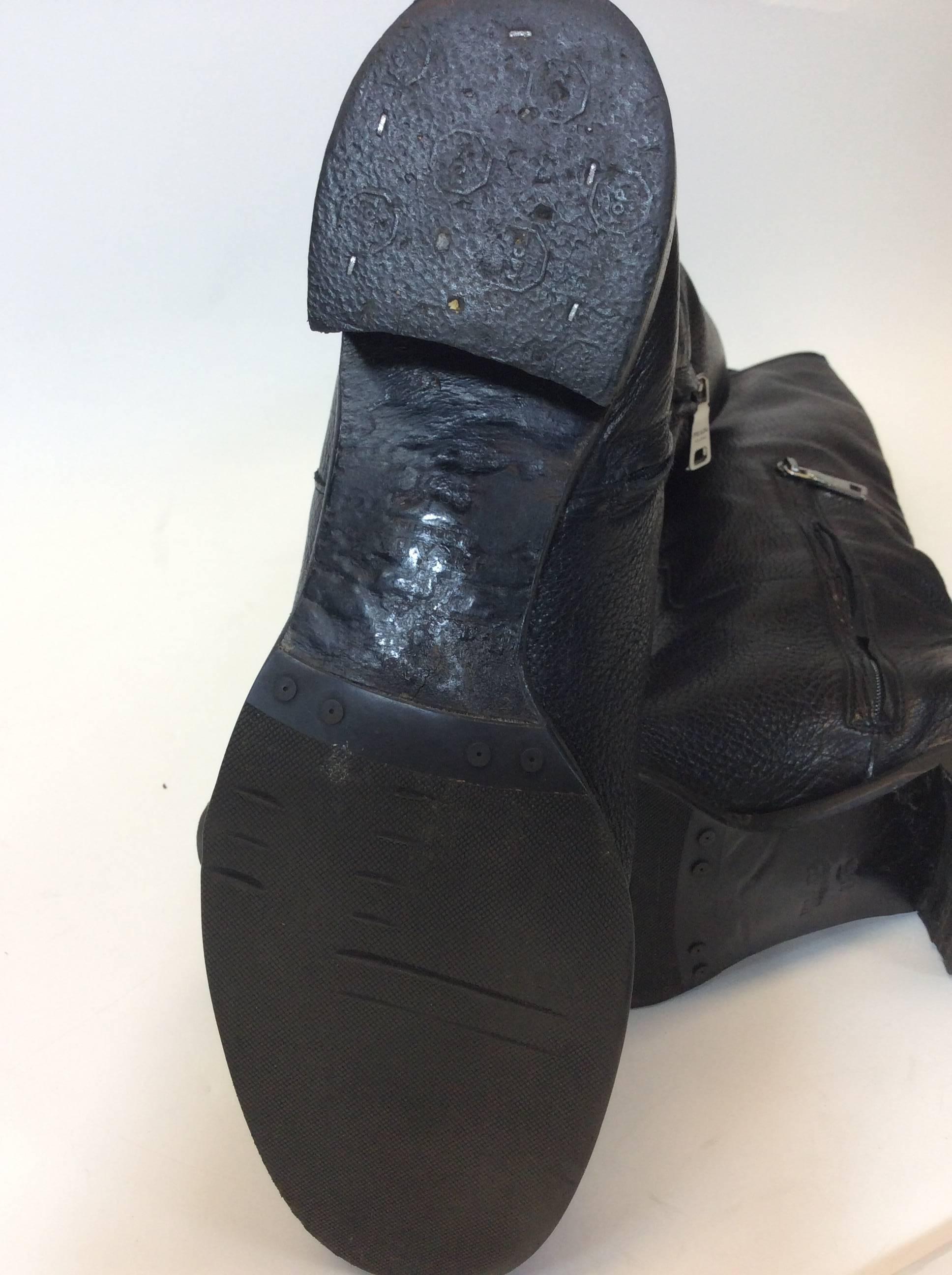 Prada Black Leather Knee High Boots In Excellent Condition In Narberth, PA