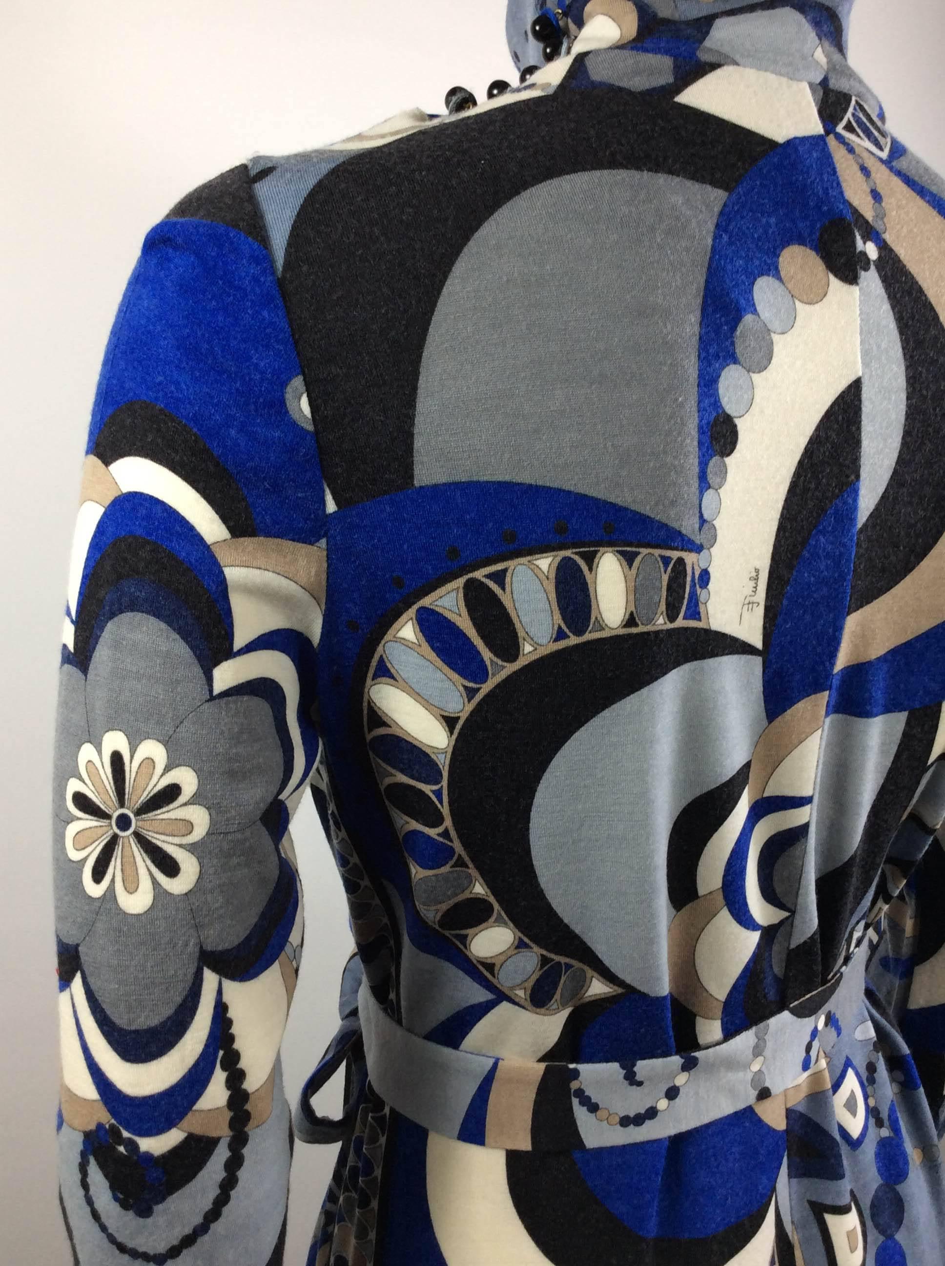 Emilio Pucci Vintage Blue Print High Neck Dress 1
