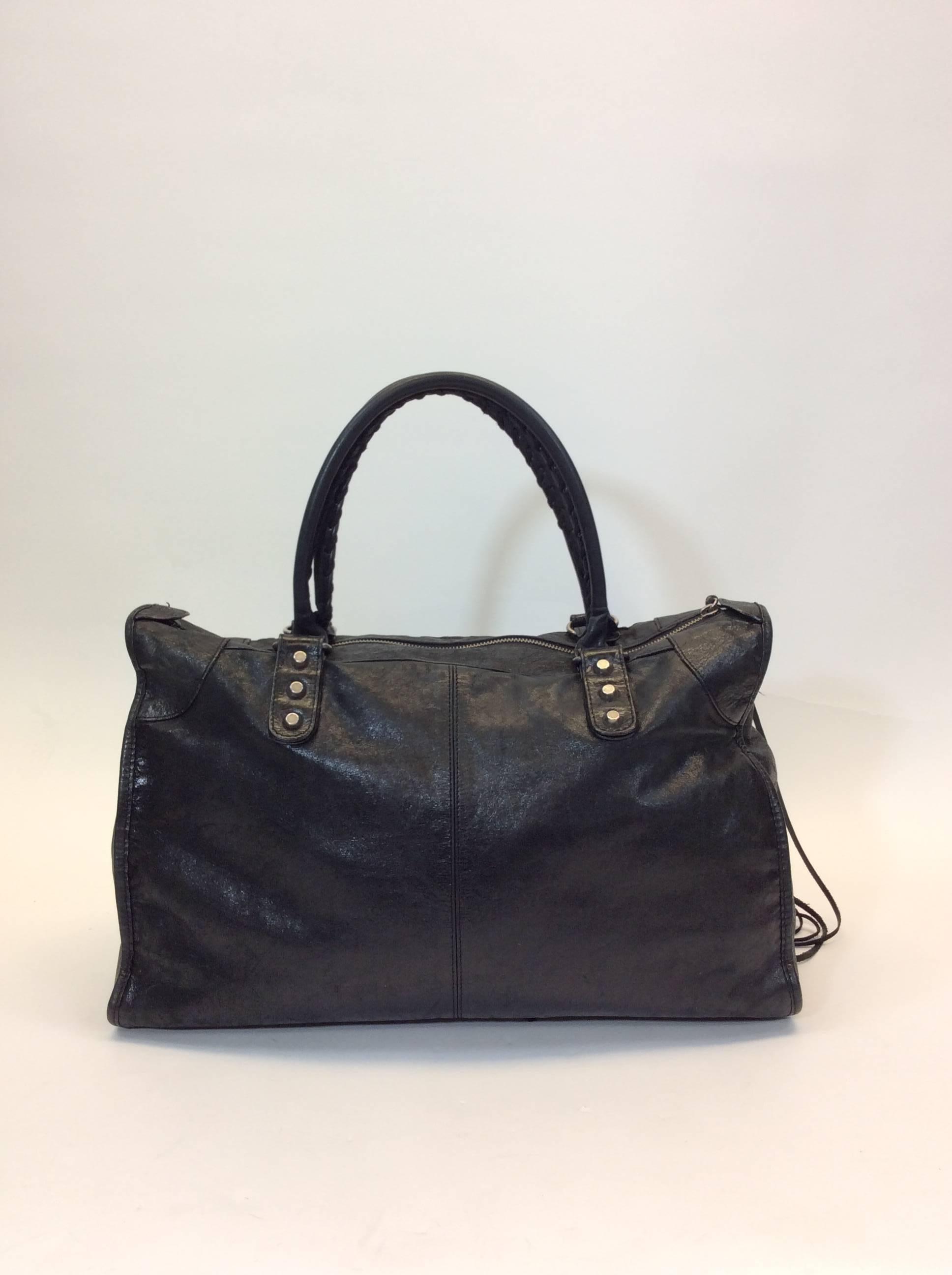 Balenciaga Black Leather Fringe Studded Handbag In Excellent Condition In Narberth, PA