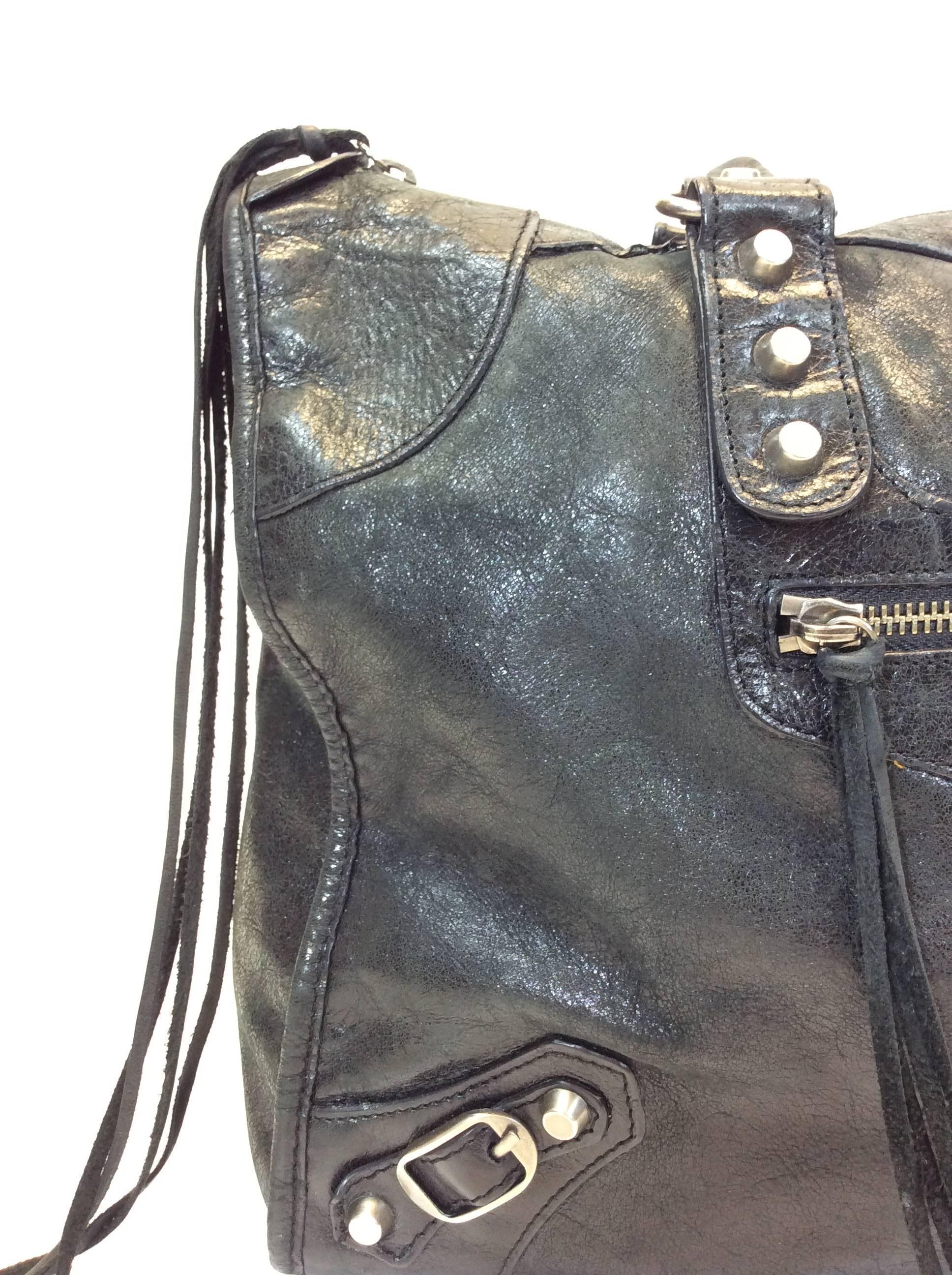 Women's Balenciaga Black Leather Fringe Studded Handbag