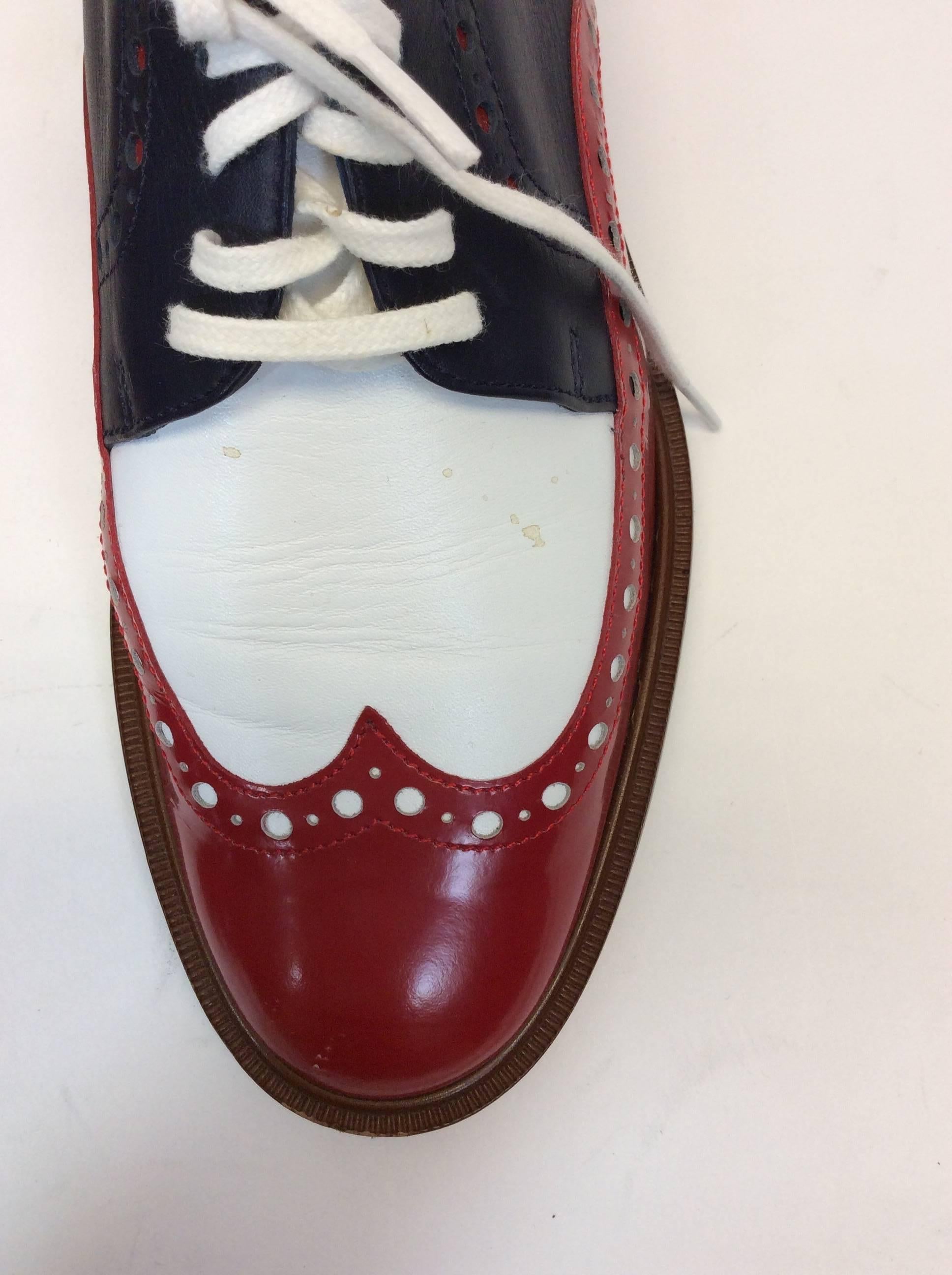 Robert Clergerie Red, White & Blue Leather Oxford Shoe 4