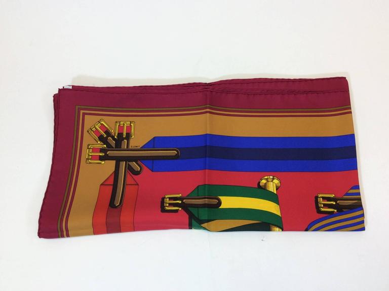 Hermes Equestrian Horse Cinch Belt Deep Red Silk Scarf at 1stDibs