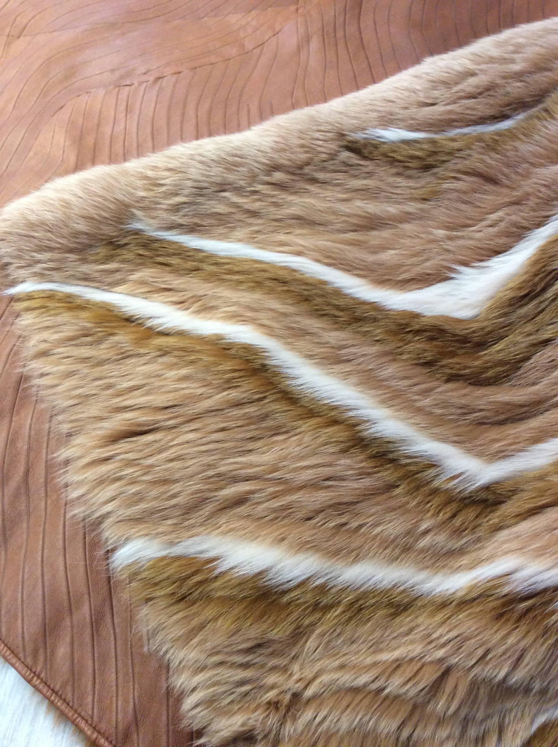 Custom Made Reversible Lamb Skin Leather and Fox Swirl Pattern Detail Coat For Sale 5