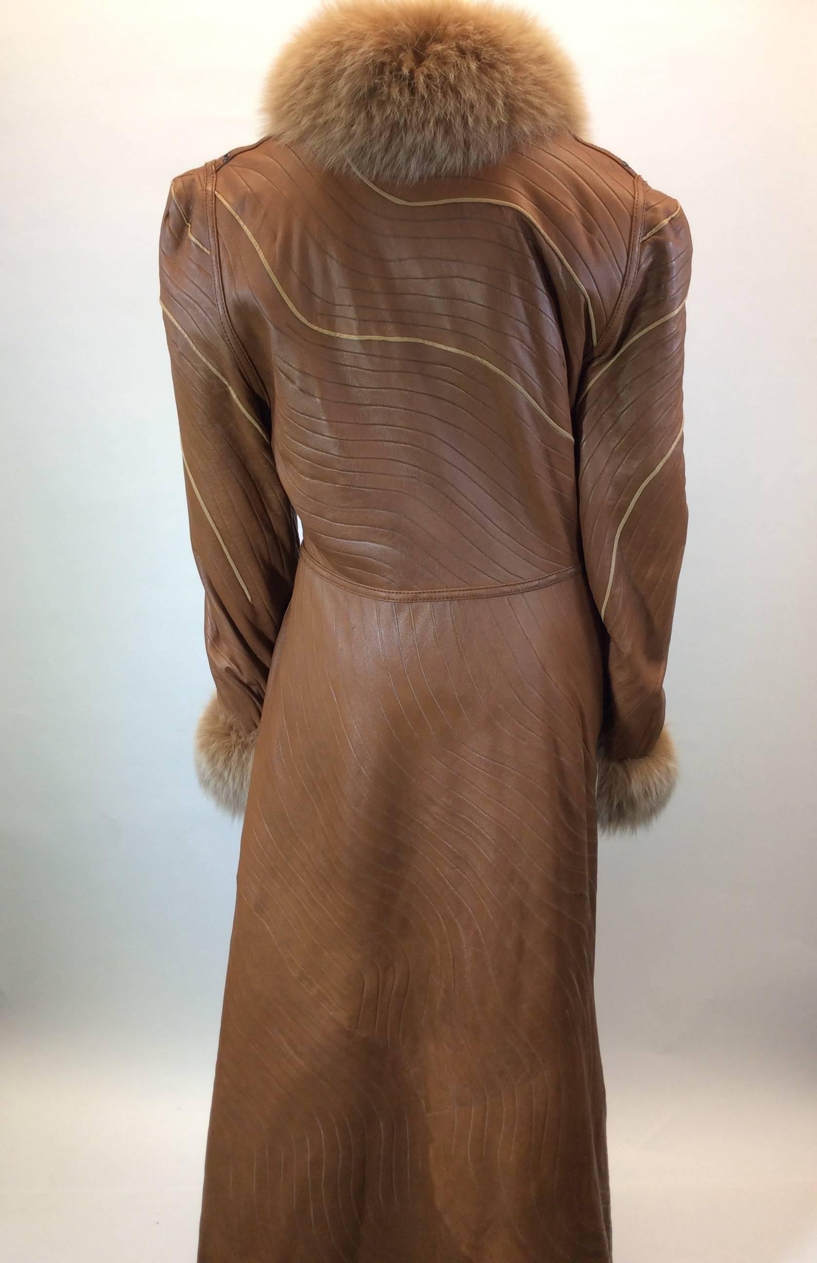 Custom Made Reversible Lamb Skin Leather and Fox Swirl Pattern Detail Coat In Excellent Condition For Sale In Narberth, PA