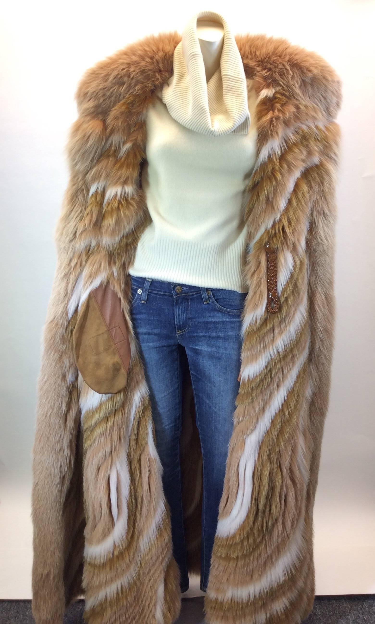 Women's Custom Made Reversible Lamb Skin Leather and Fox Swirl Pattern Detail Coat For Sale