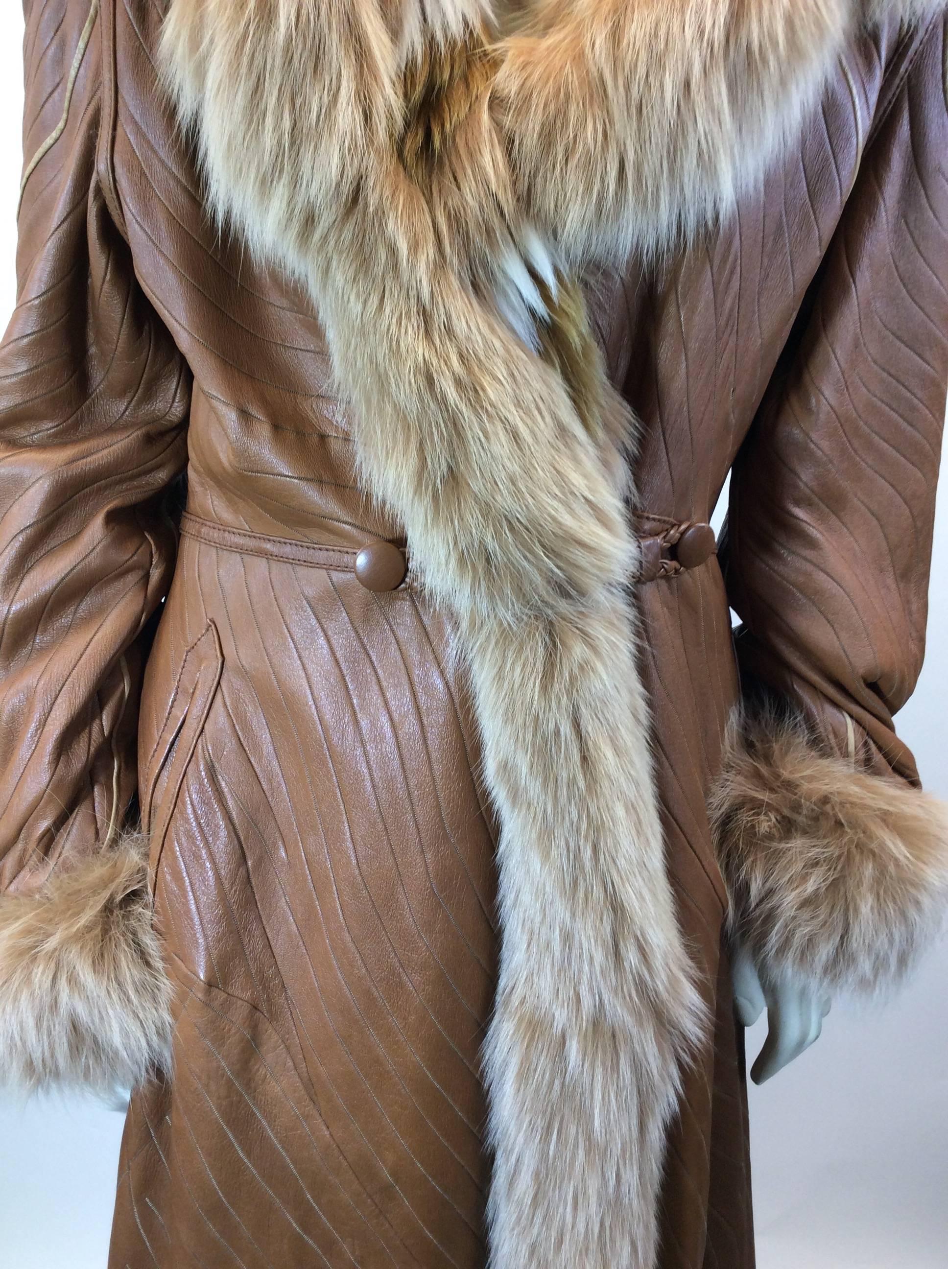 Custom Made Reversible Lamb Skin Leather and Fox Swirl Pattern Detail Coat For Sale 2