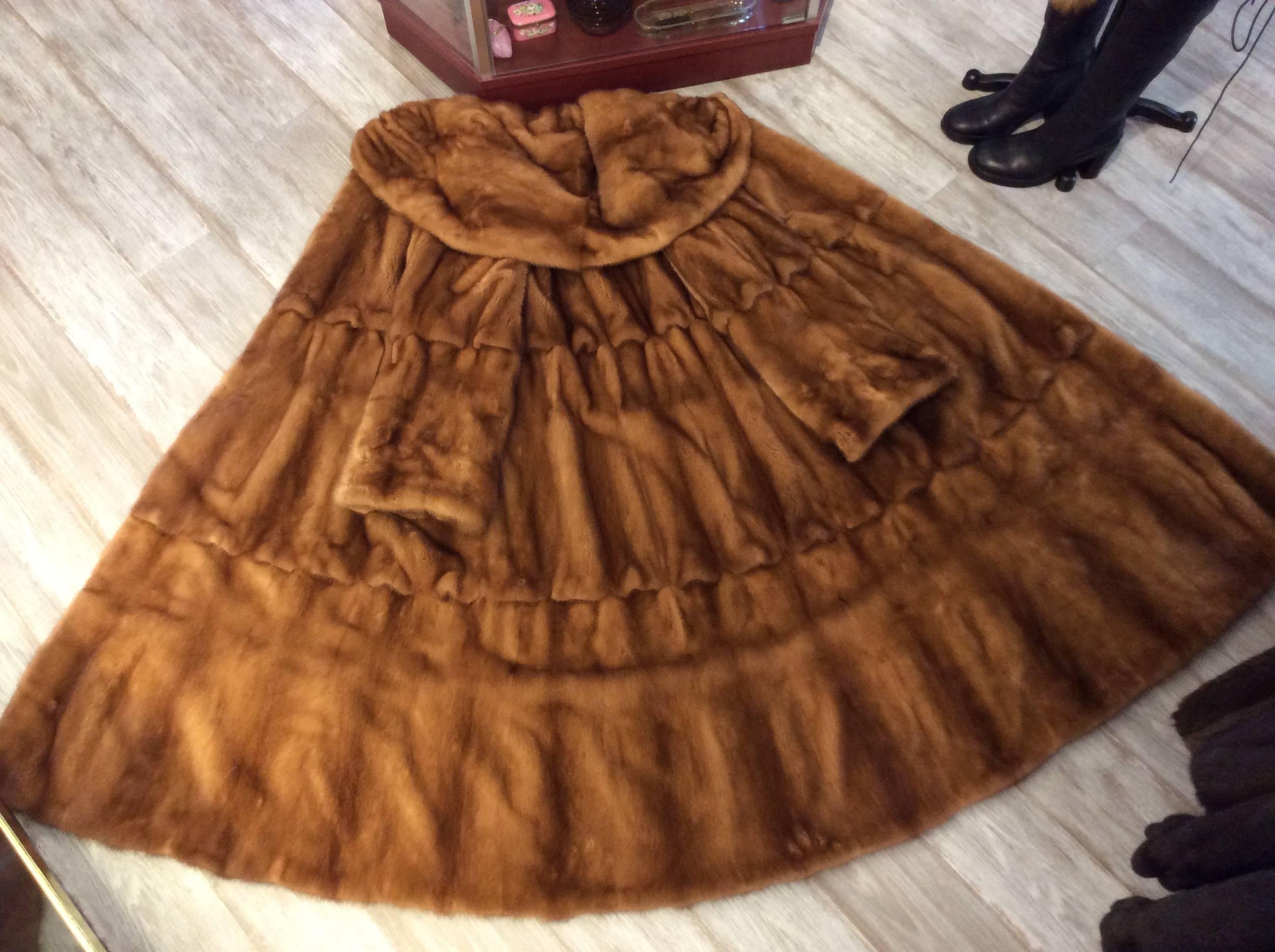 Custom Made Brown Hooded Mink Fur Swing Coat 3