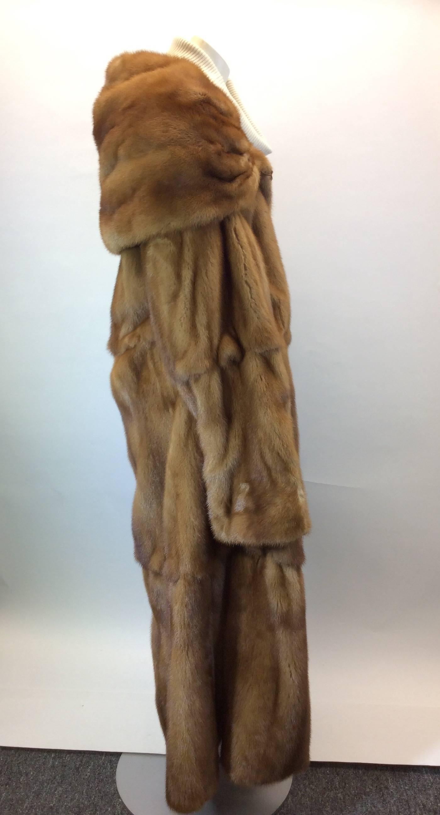 Custom Made Brown Hooded Mink Fur Swing Coat In Excellent Condition In Narberth, PA