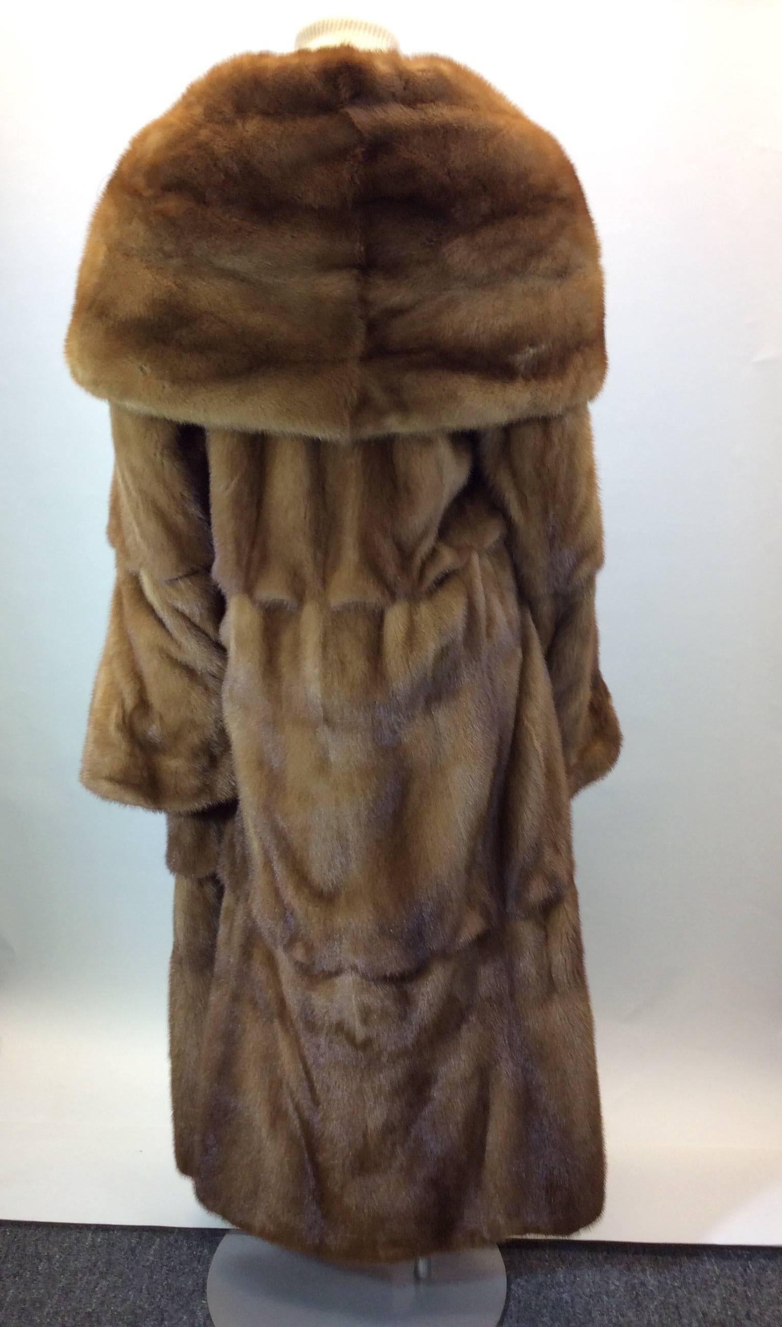 Women's Custom Made Brown Hooded Mink Fur Swing Coat