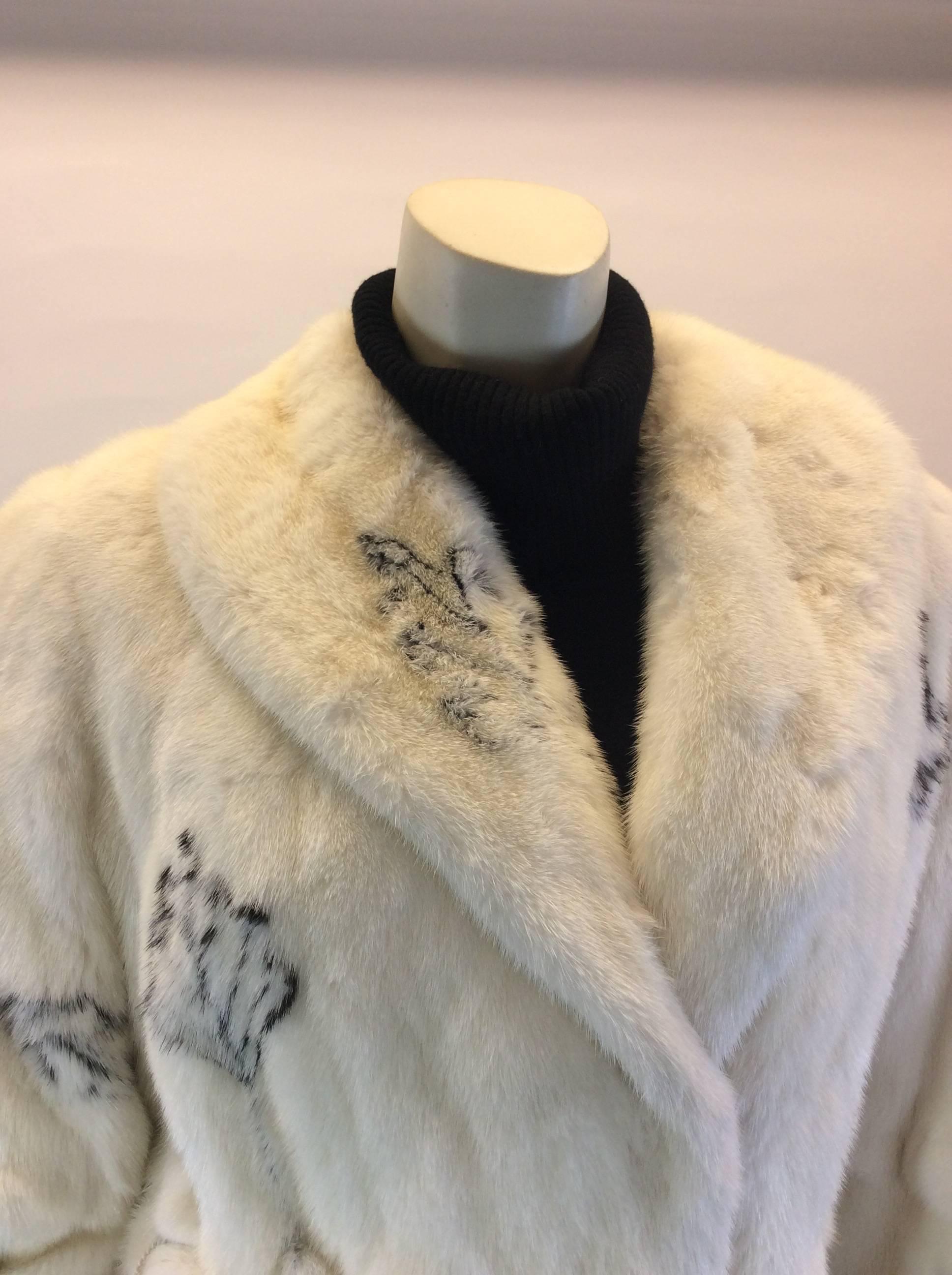 Zuki White and Black Floral Mink Swing Coat For Sale 2