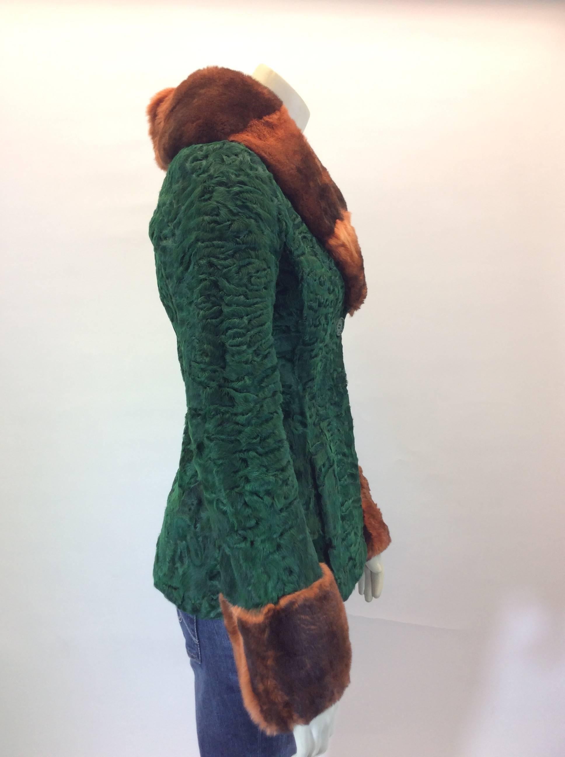 Black Etro Green and Burnt Sienna Persian Lamb with Mink Collar Coat For Sale
