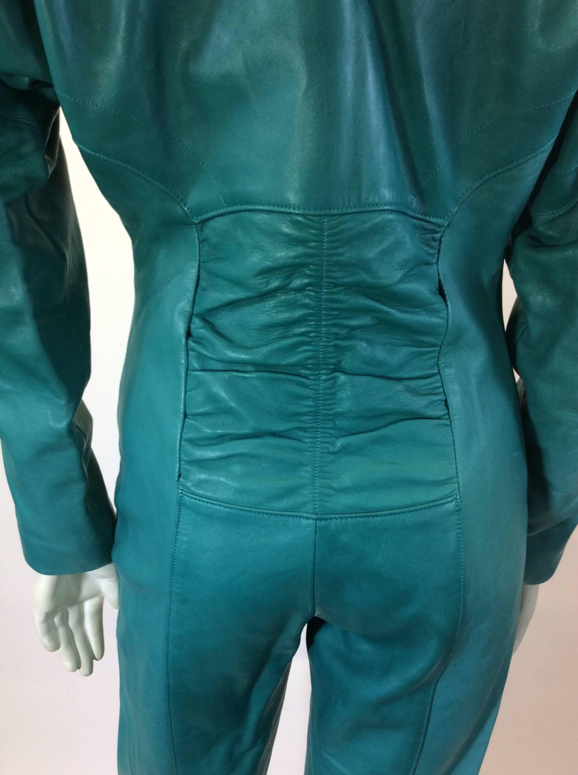 Women's Jean Claude Jitrois Teal Vintage Leather Full Body Jumpsuit For Sale