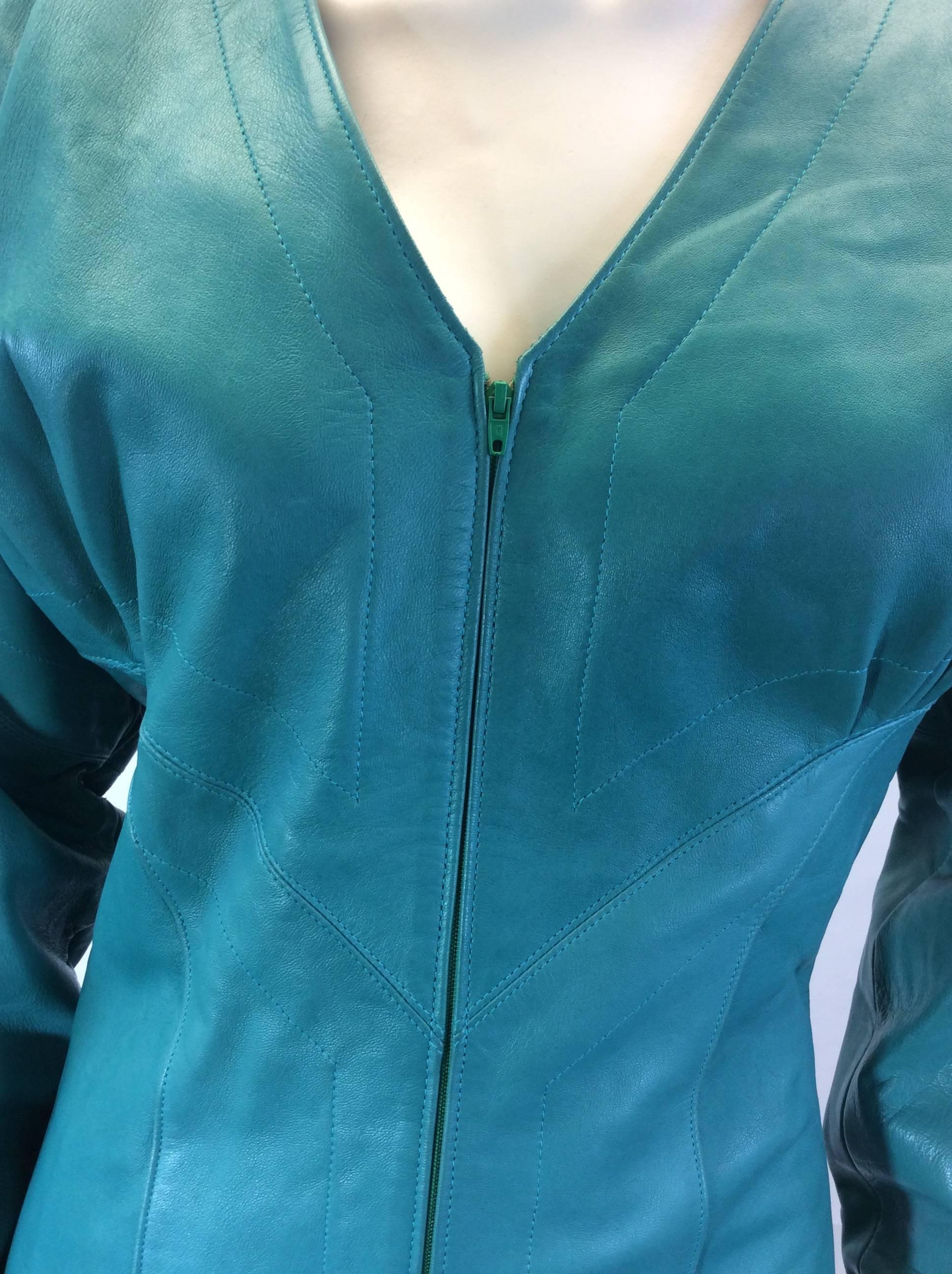 Jean Claude Jitrois Teal Vintage Leather Full Body Jumpsuit For Sale 1