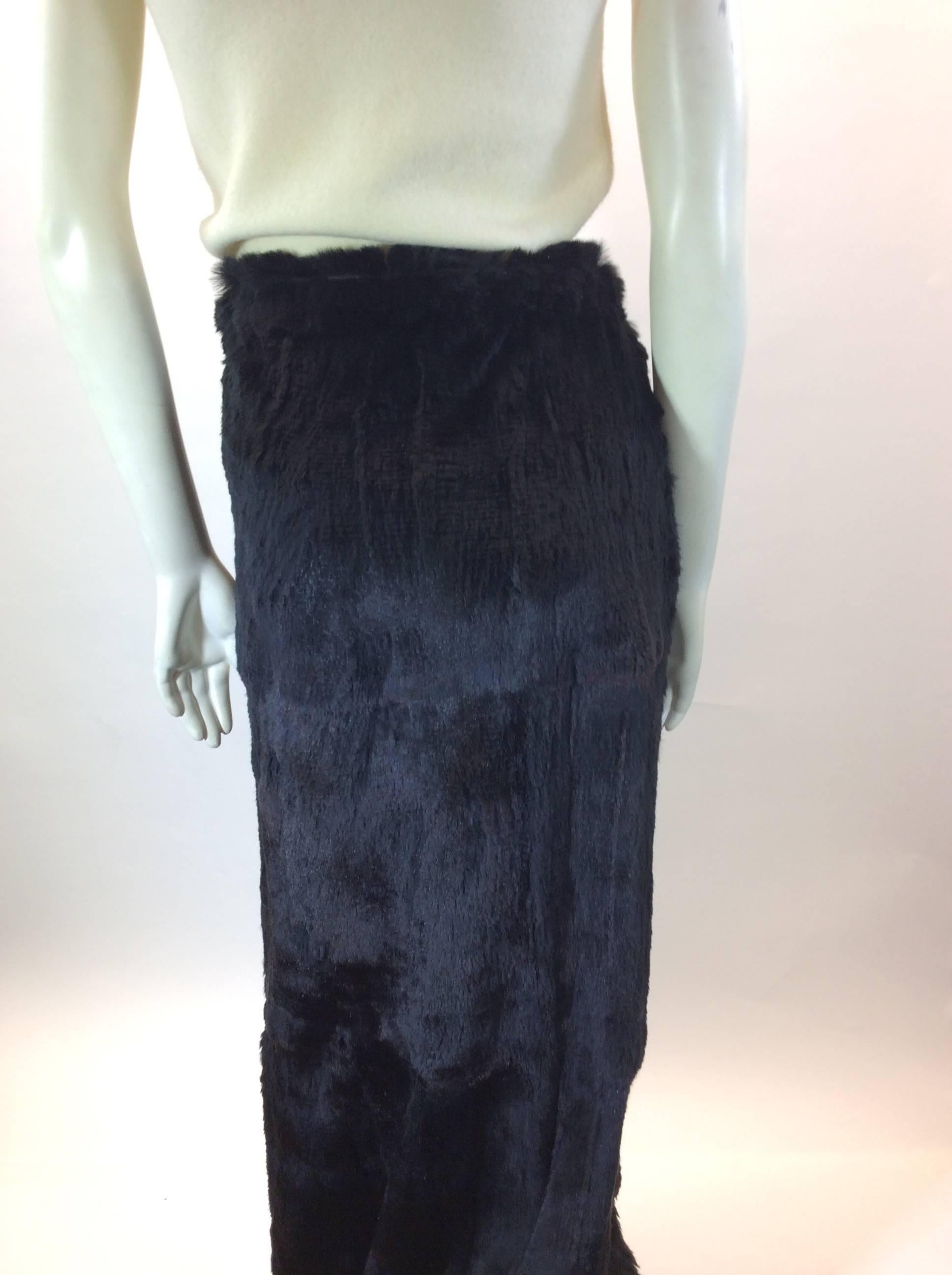 Black Stephen Sheared Mink Maxi Skirt with Floral Detail For Sale