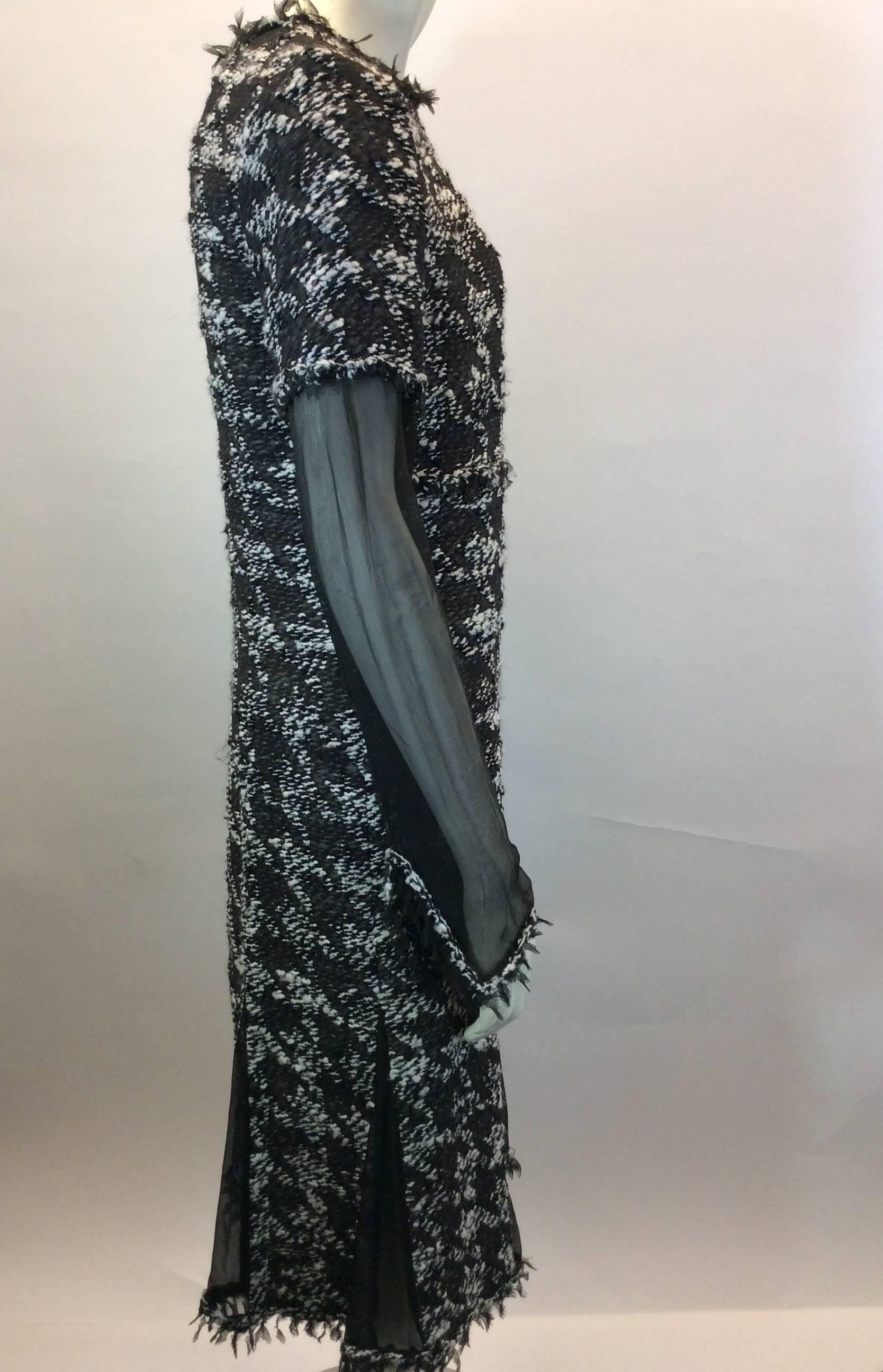 Chanel Black and White Houndstooth Tweed Dress with Sheer Sleeves In Excellent Condition For Sale In Narberth, PA