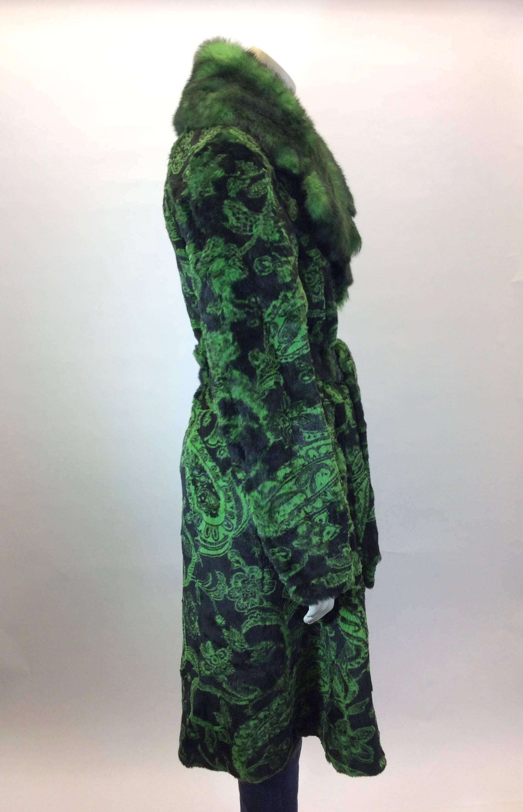 Etro Green and Black Dyed Sheared Printed Mink Wrap Coat In Excellent Condition In Narberth, PA
