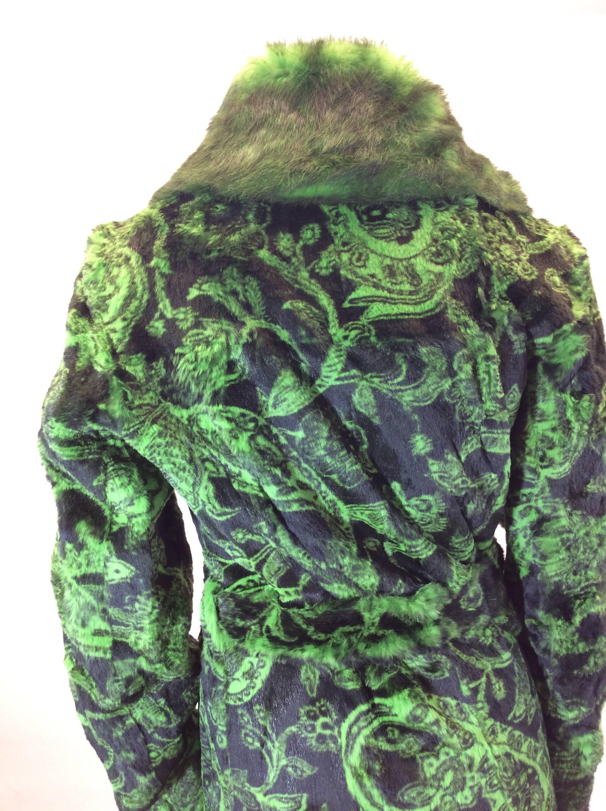Etro Green and Black Dyed Sheared Printed Mink Wrap Coat 1