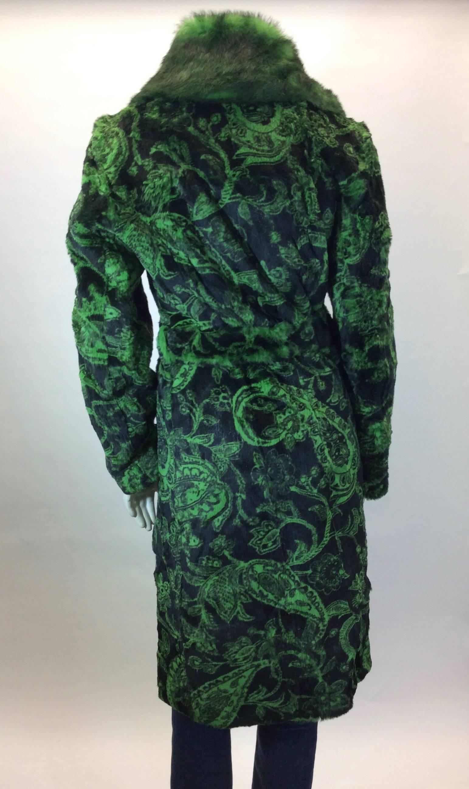 Women's Etro Green and Black Dyed Sheared Printed Mink Wrap Coat