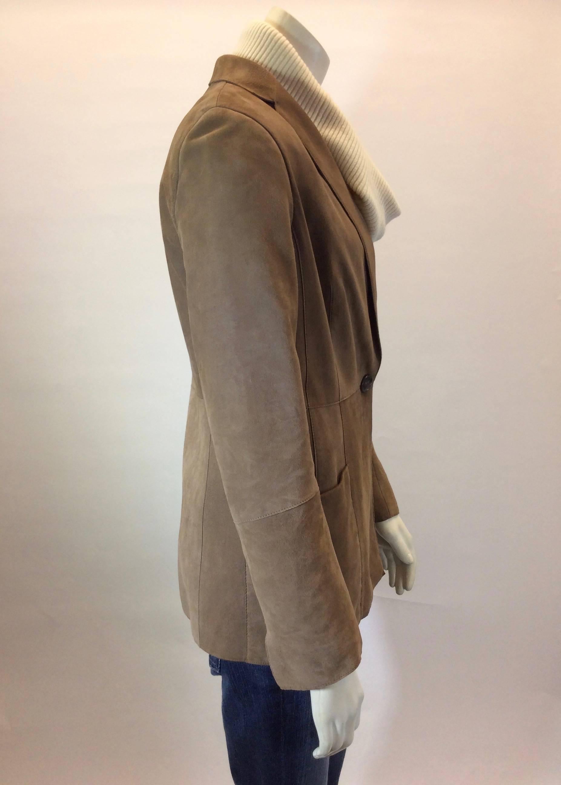 Akris Toffee Brown Suede Single Button Blazer In Excellent Condition For Sale In Narberth, PA