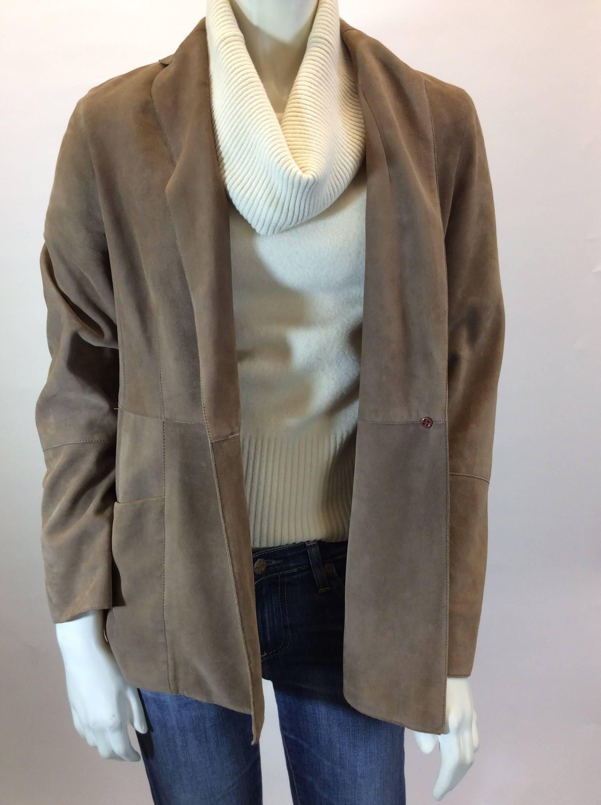 Gray Akris Toffee Brown Suede Single Button Blazer For Sale