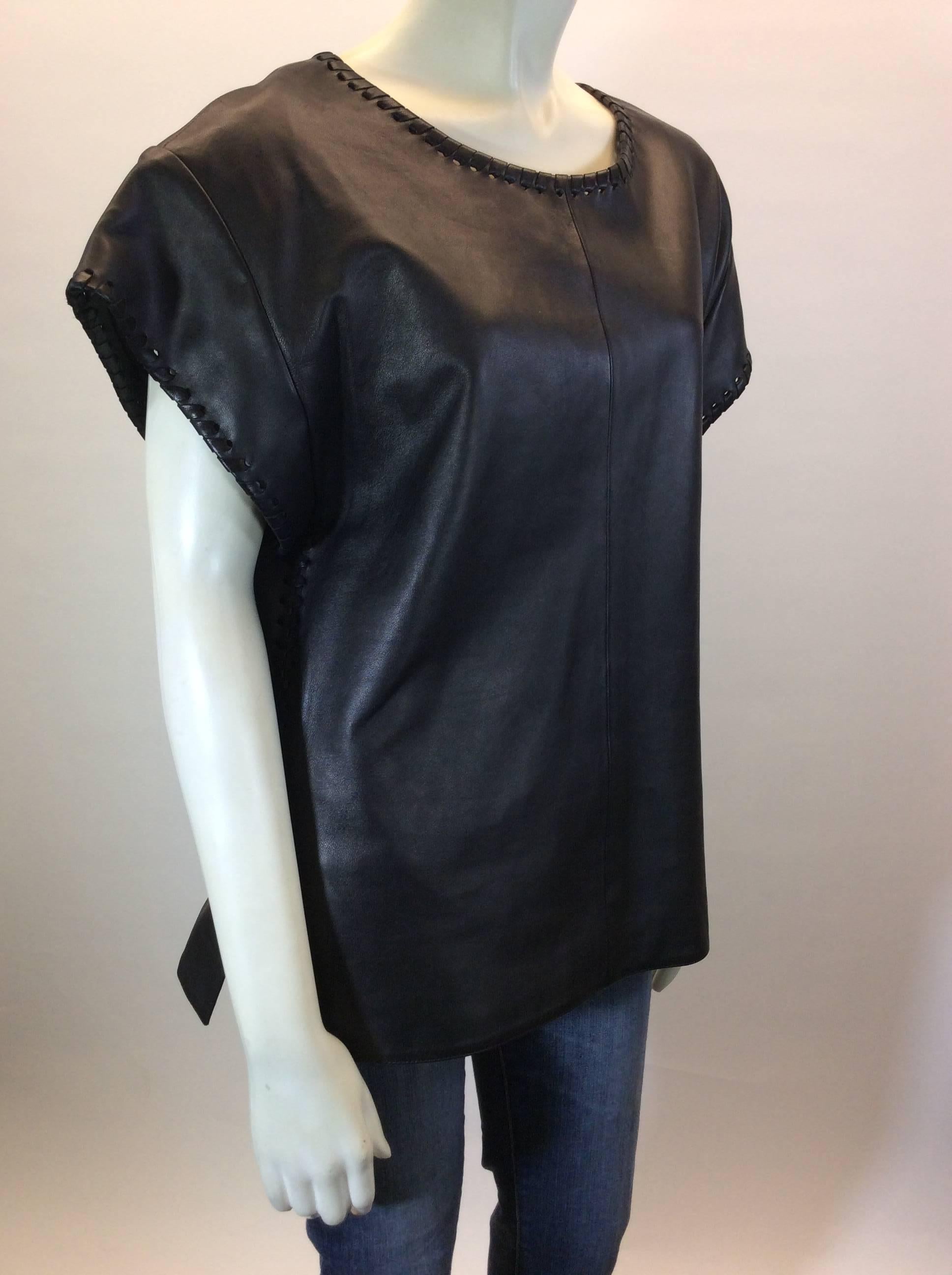 Chloe Black Leather Lambskin Short Sleeve Top  In Excellent Condition For Sale In Narberth, PA