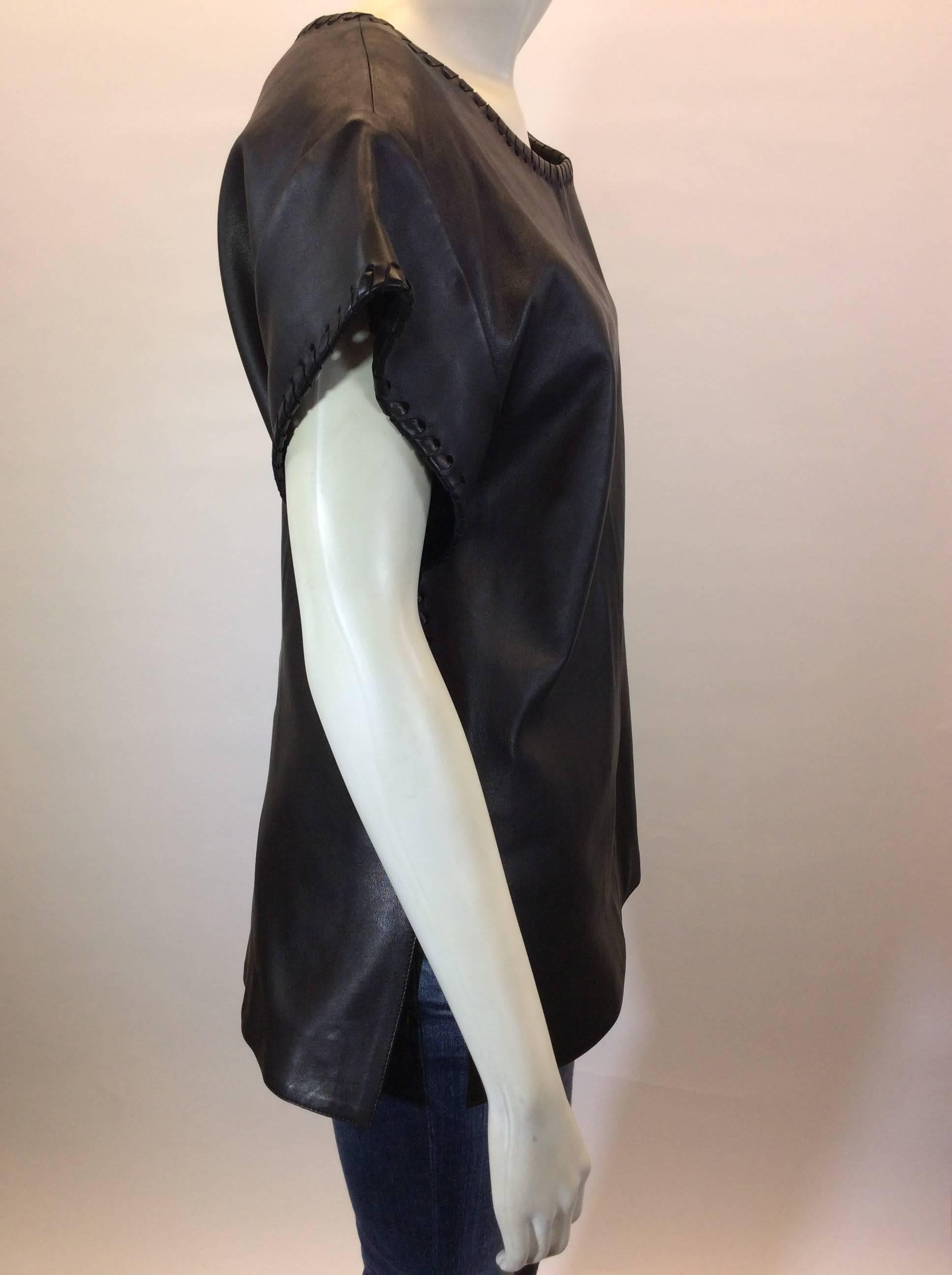 Women's Chloe Black Leather Lambskin Short Sleeve Top  For Sale