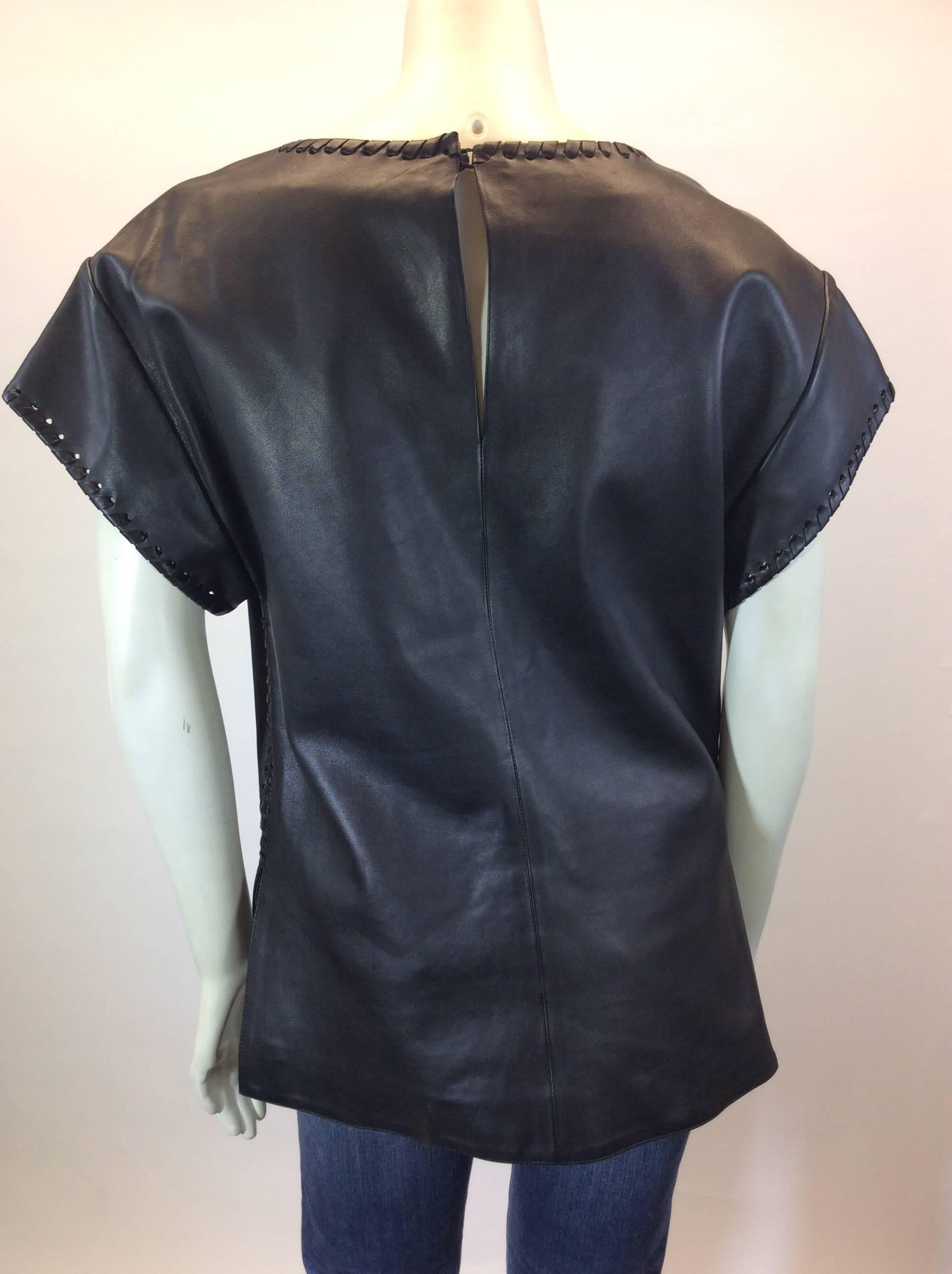 Chloe Black Leather Lambskin Short Sleeve Top  For Sale 2