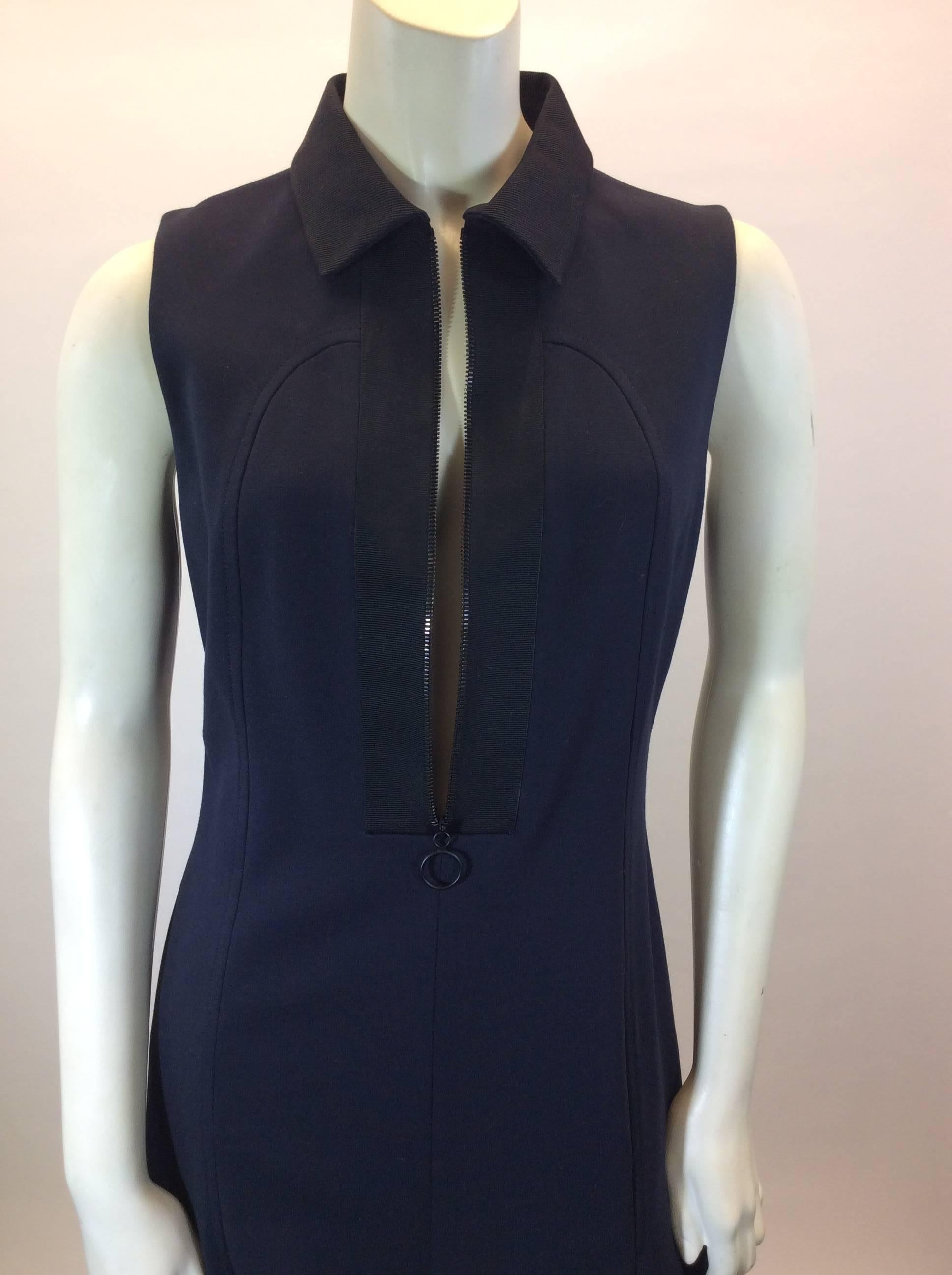 Women's Akris Navy Sleeveless Flared Size 6 Dress For Sale